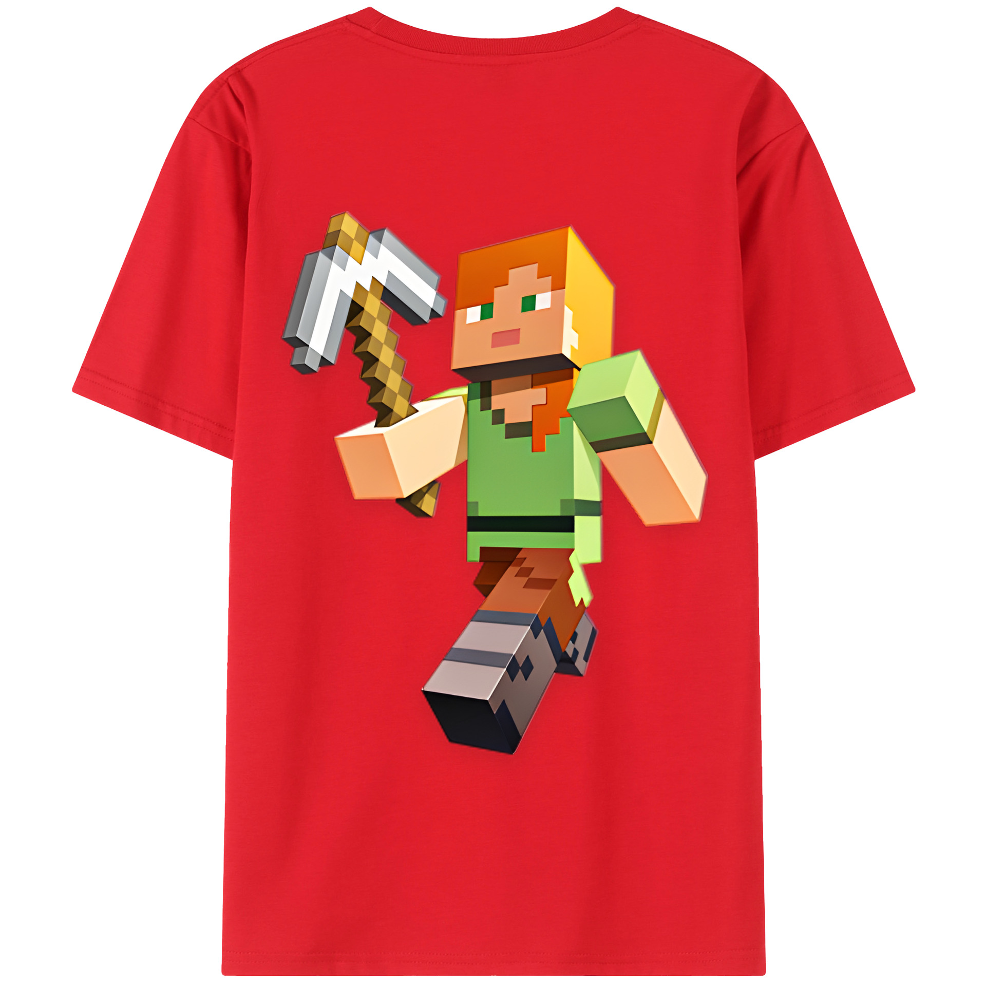 （画像用） マインクラフト ブロックの世界 Minecraft MC Block world 綿100％半袖Tシャツ（背面プリント）