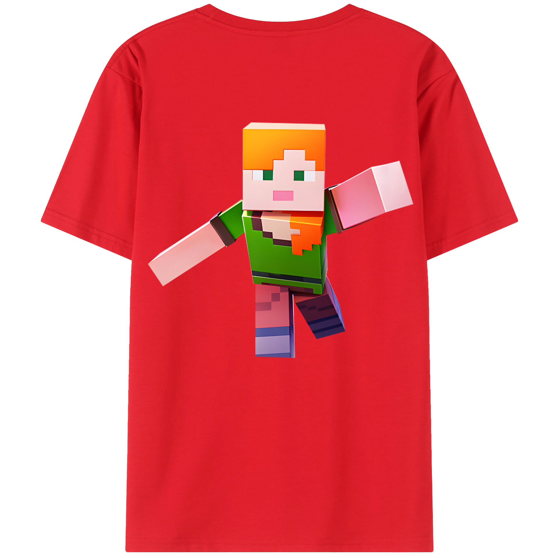 （画像用） マインクラフト ブロックの世界 Minecraft MC Block world 綿100％半袖Tシャツ（背面プリント）