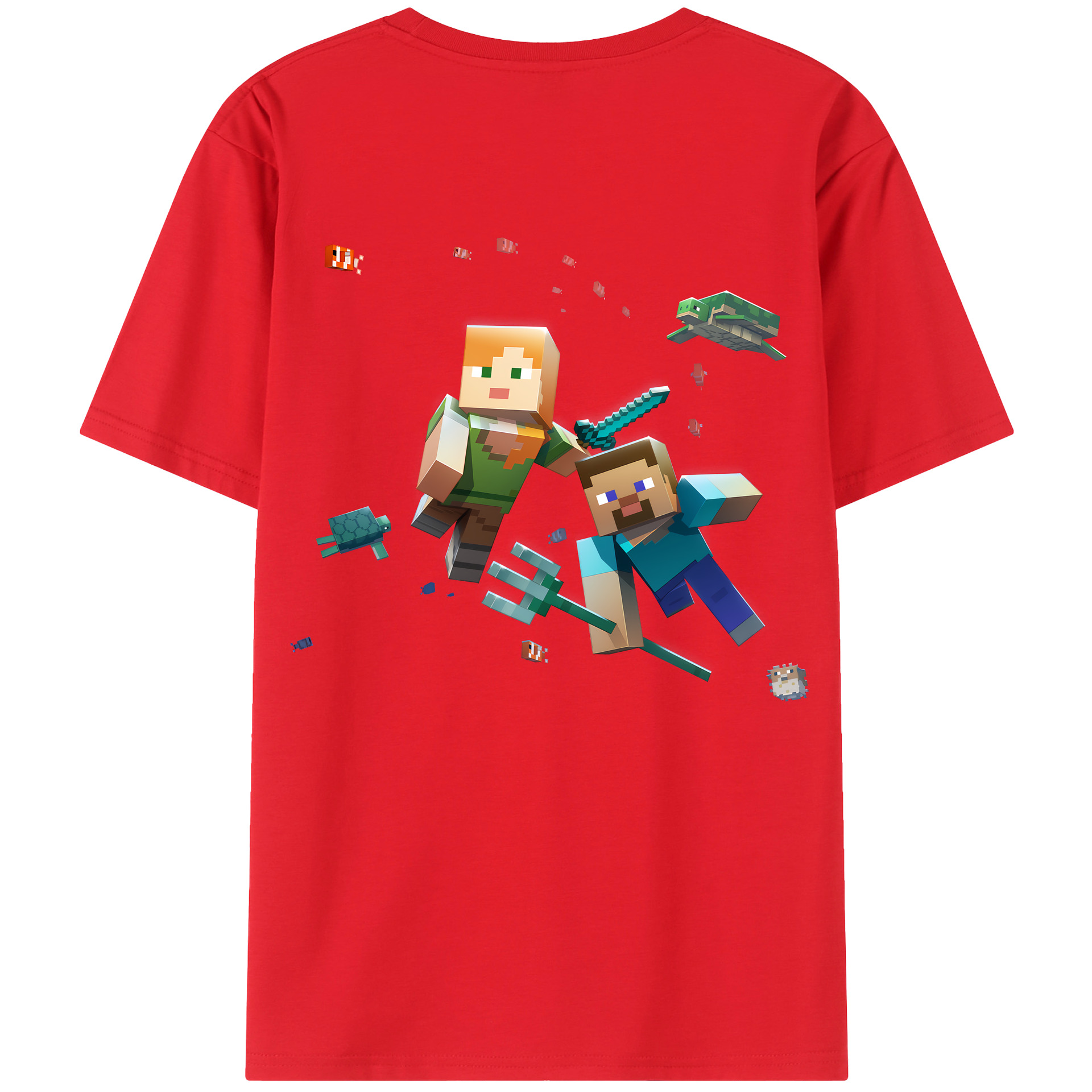（画像用） マインクラフト ブロックの世界 Minecraft MC Block world 綿100％半袖Tシャツ（背面プリント）