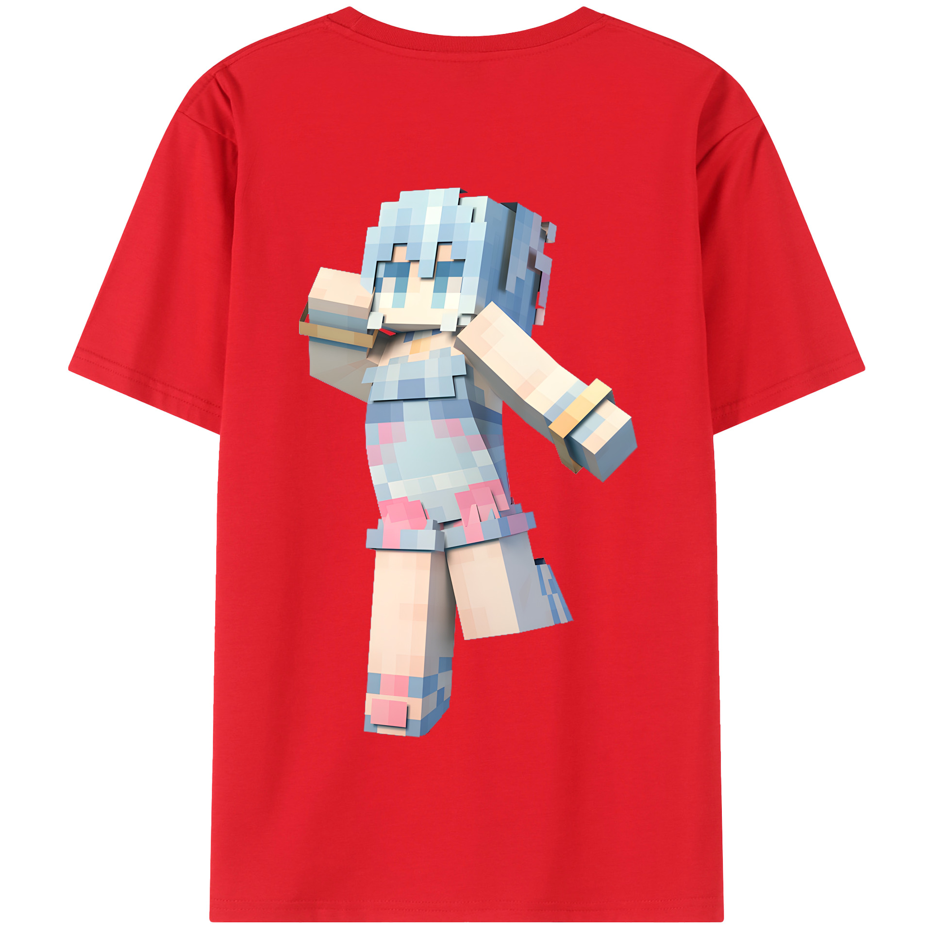 （画像用） マインクラフト ブロックの世界 Minecraft MC Block world 綿100％半袖Tシャツ（背面プリント）