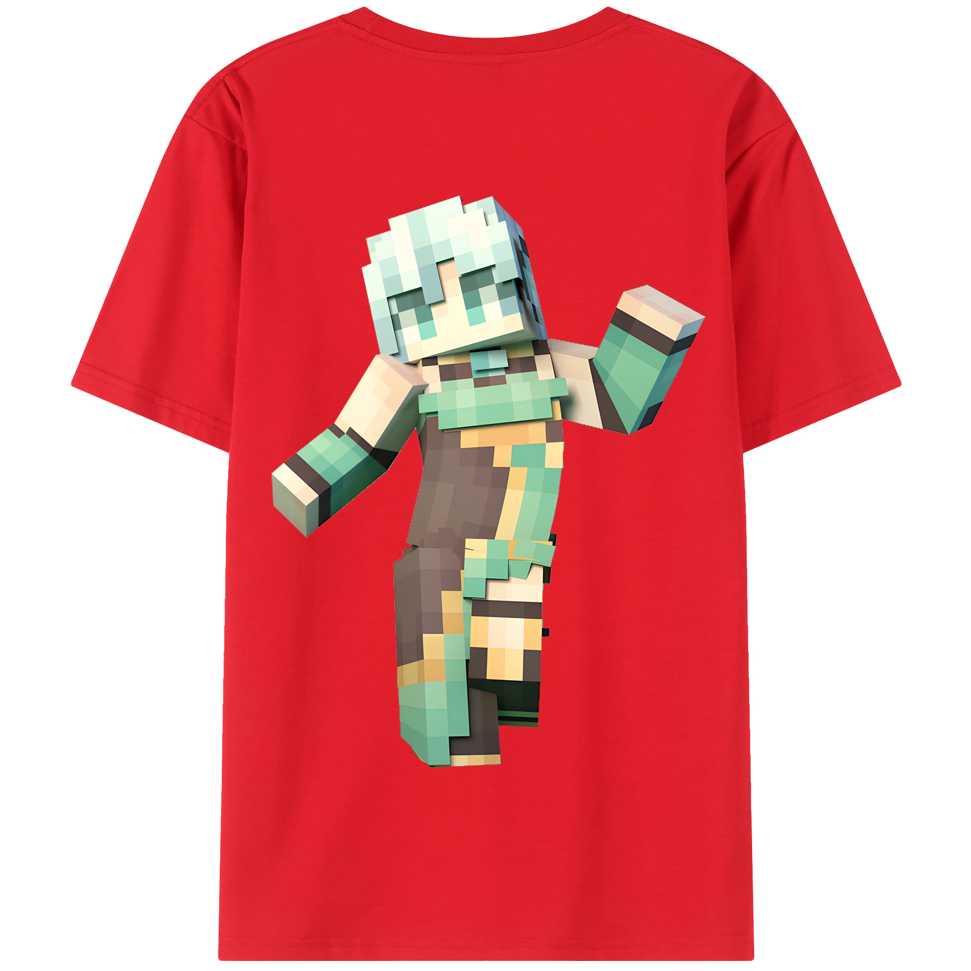 （画像用） マインクラフト ブロックの世界 Minecraft MC Block world 綿100％半袖Tシャツ（背面プリント）