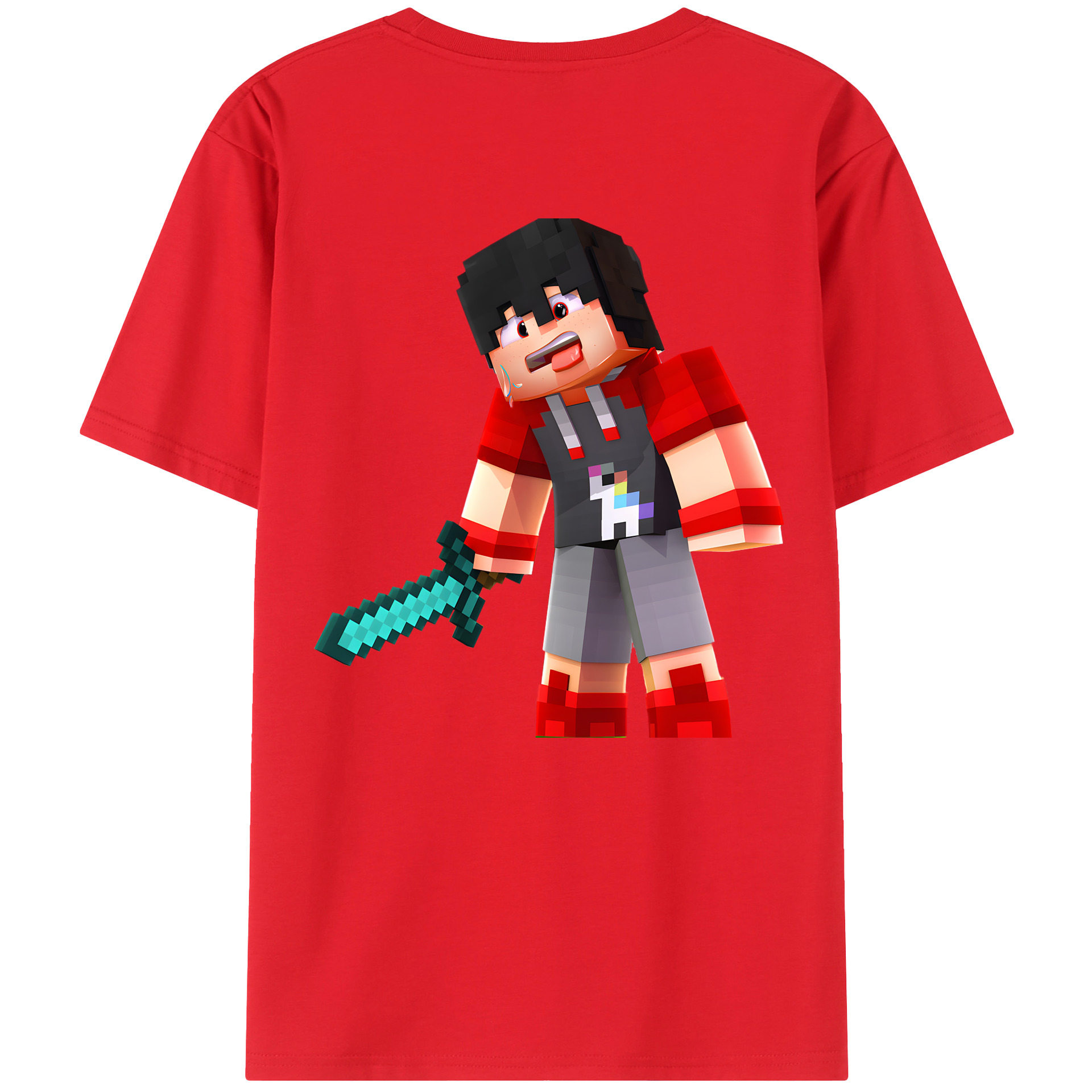 （画像用） マインクラフト ブロックの世界 Minecraft MC Block world 綿100％半袖Tシャツ（背面プリント）
