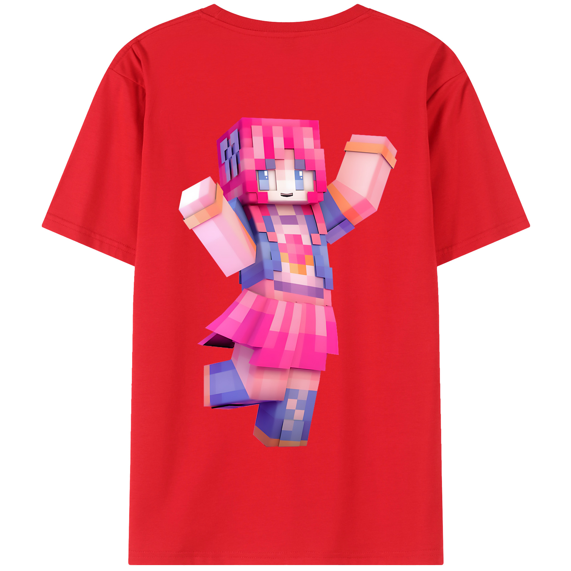 （画像用） マインクラフト ブロックの世界 Minecraft MC Block world 綿100％半袖Tシャツ（背面プリント）