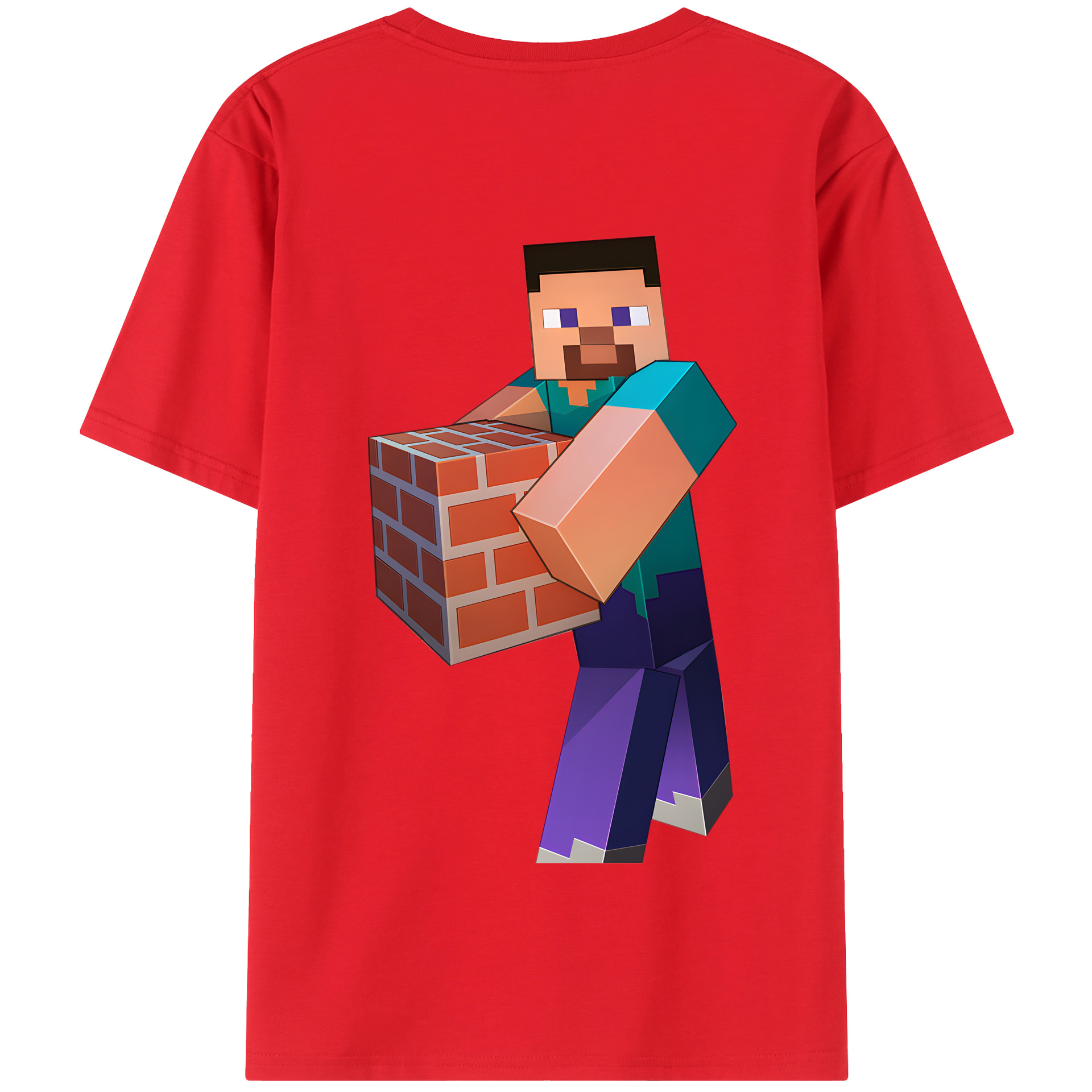 （画像用） マインクラフト ブロックの世界 Minecraft MC Block world 綿100％半袖Tシャツ（背面プリント）
