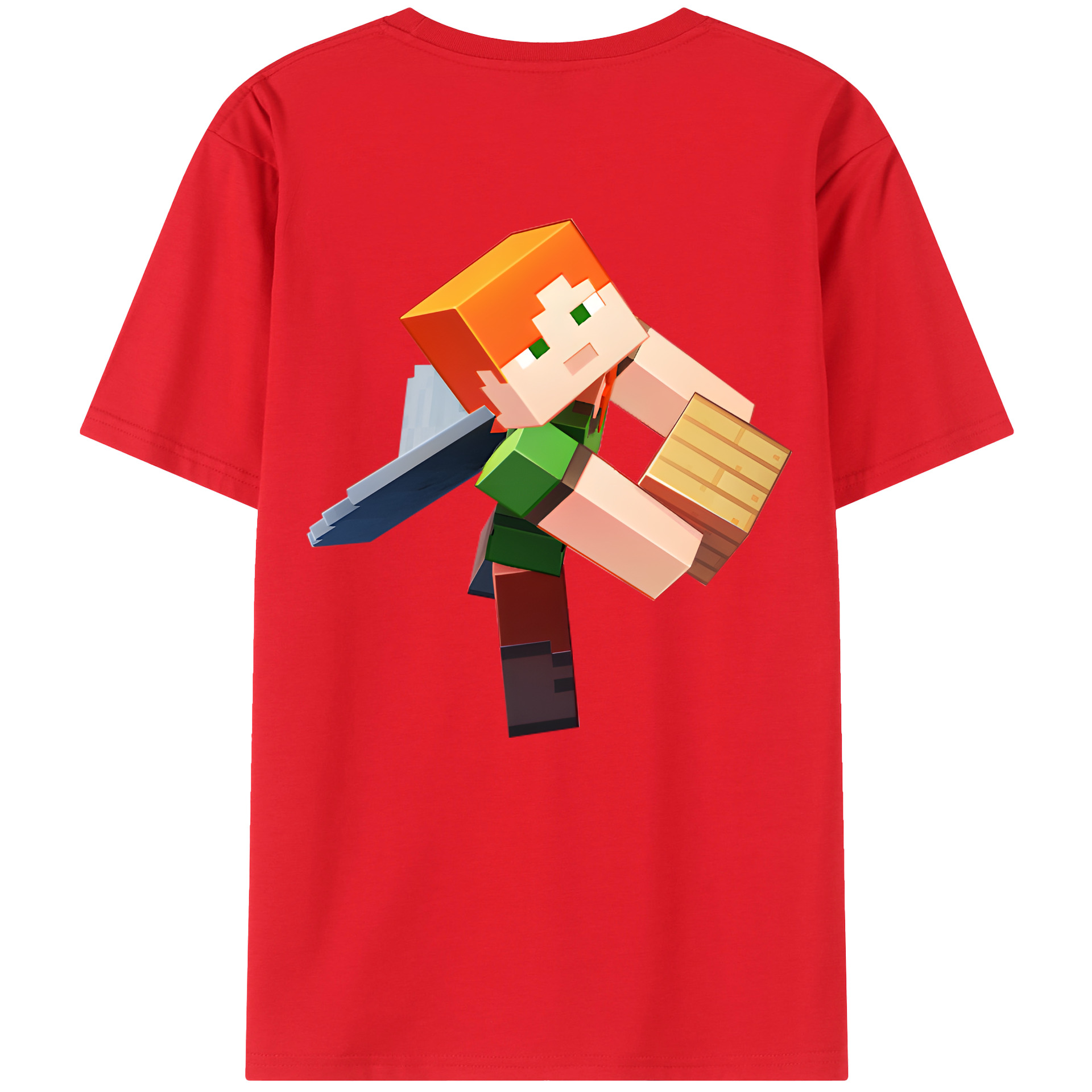 （画像用） マインクラフト ブロックの世界 Minecraft MC Block world 綿100％半袖Tシャツ（背面プリント）