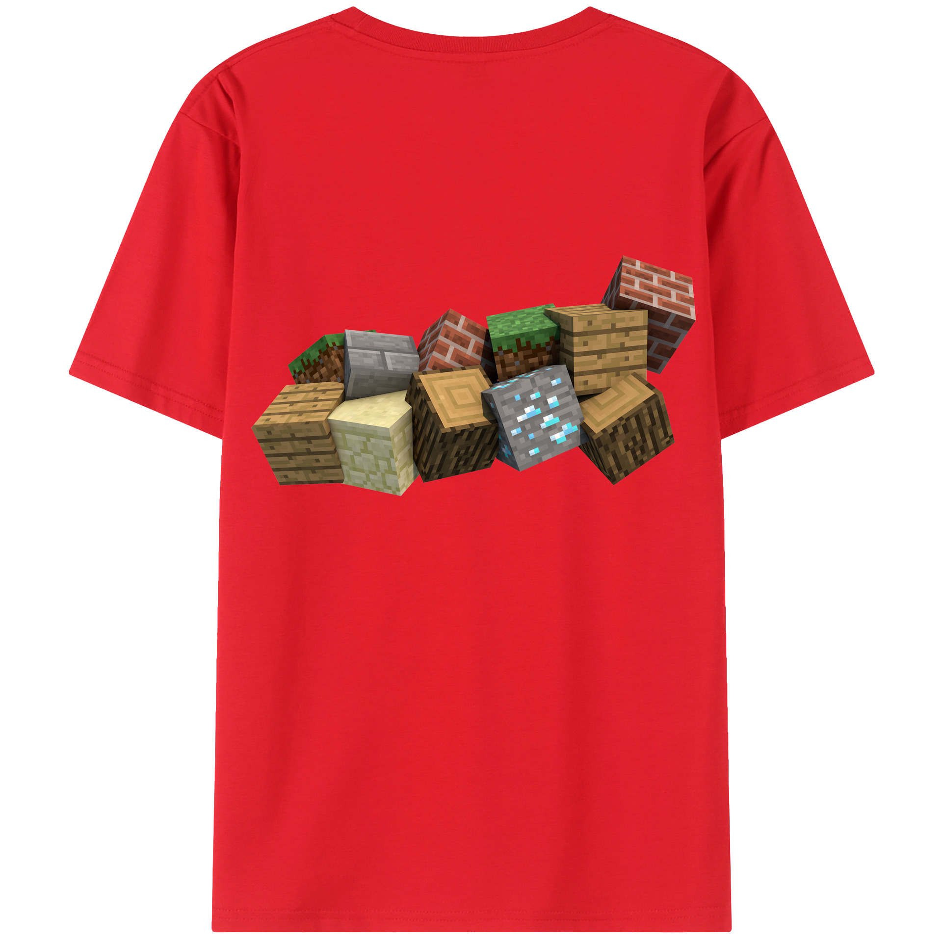 （画像用） マインクラフト ブロックの世界 Minecraft MC Block world 綿100％半袖Tシャツ（背面プリント）