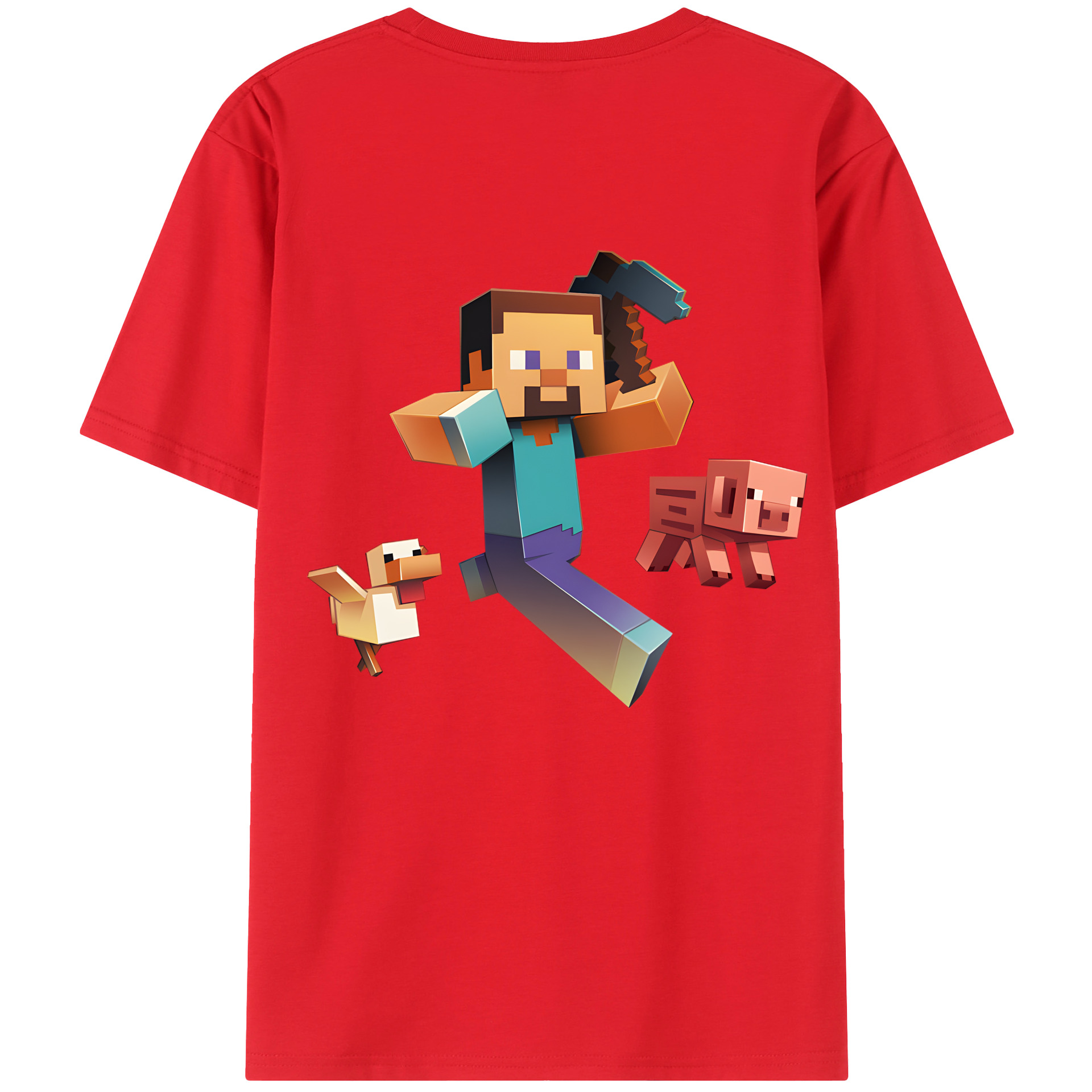（画像用） マインクラフト ブロックの世界 Minecraft MC Block world 綿100％半袖Tシャツ（背面プリント）