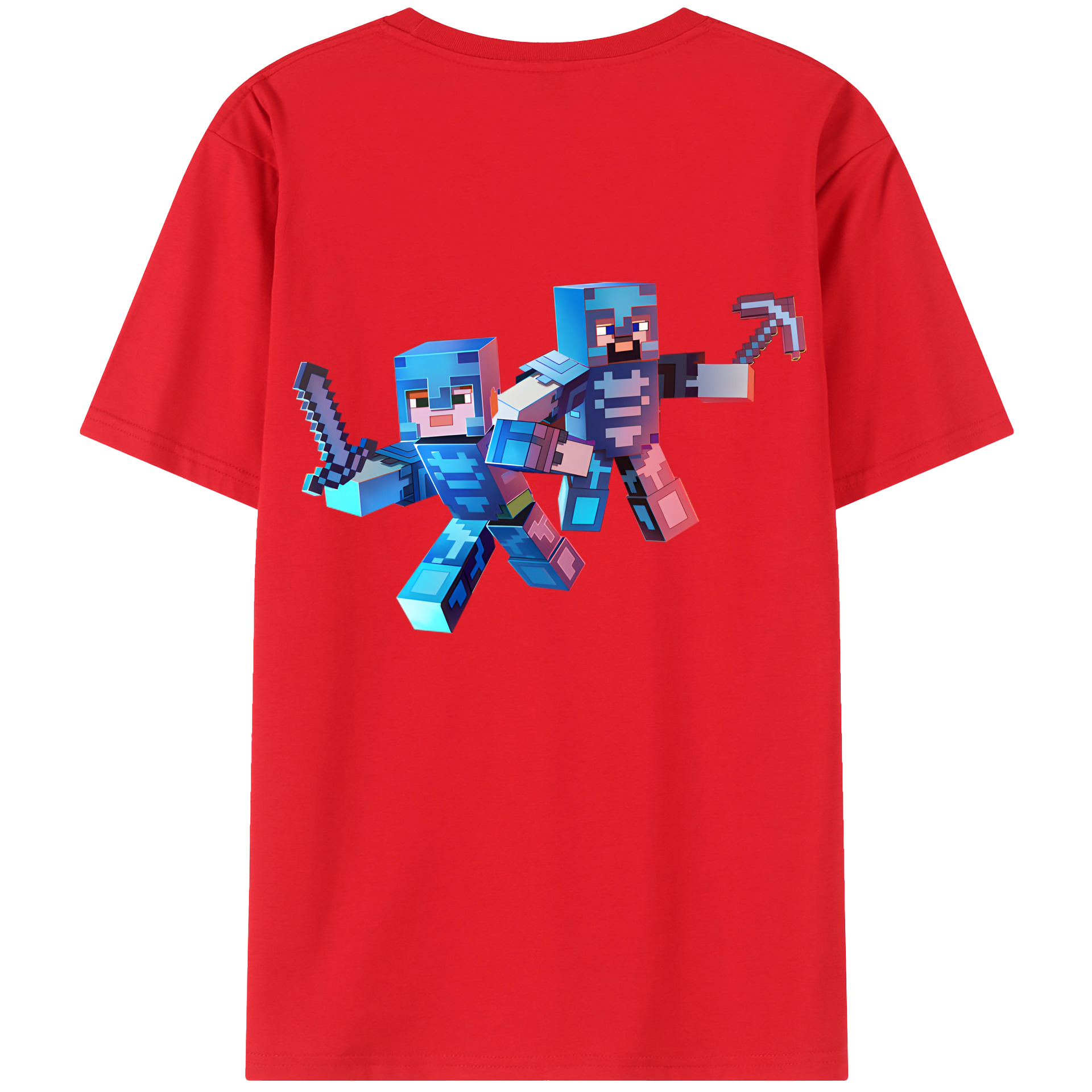 （画像用） マインクラフト ブロックの世界 Minecraft MC Block world 綿100％半袖Tシャツ（背面プリント）