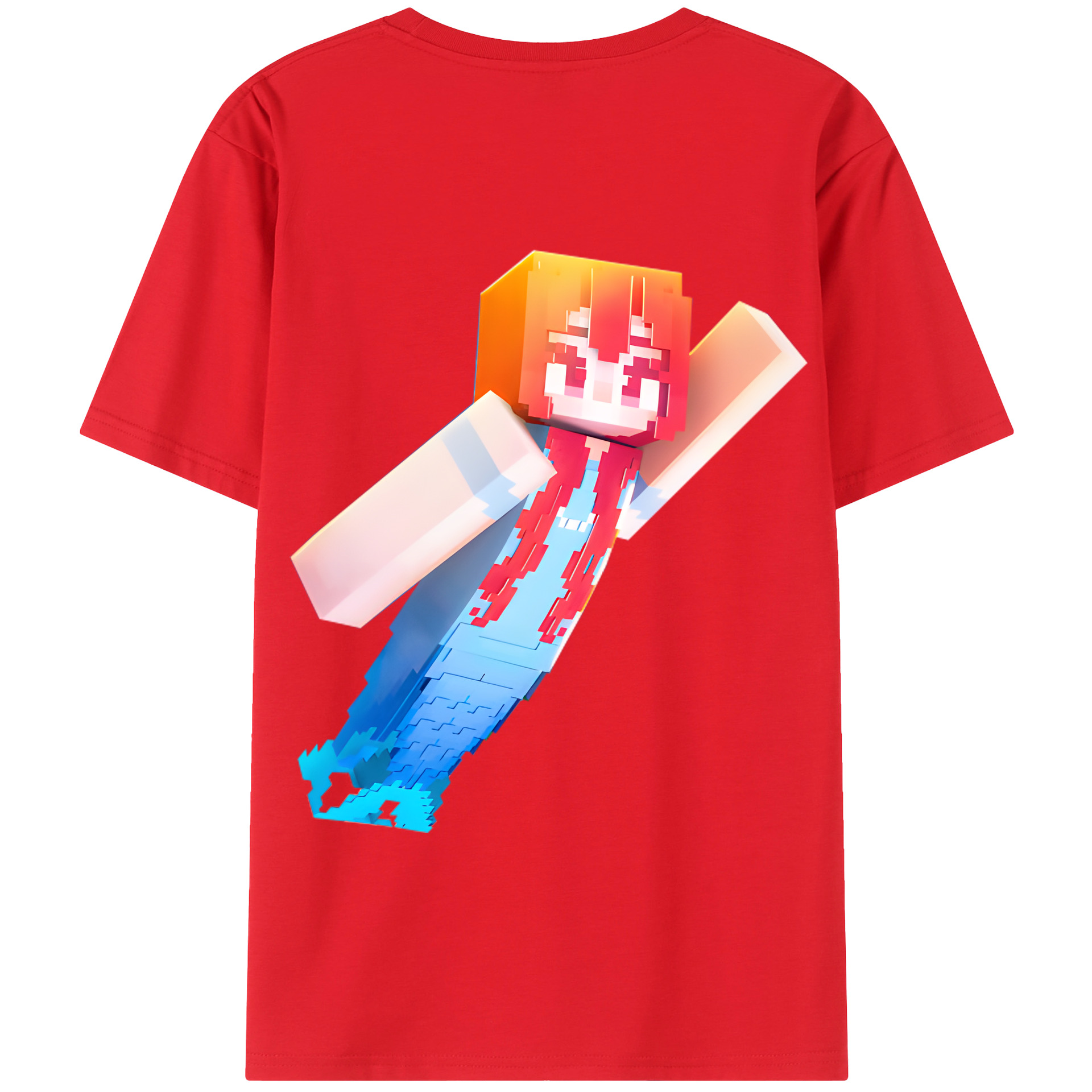 （画像用） マインクラフト ブロックの世界 Minecraft MC Block world 綿100％半袖Tシャツ（背面プリント）