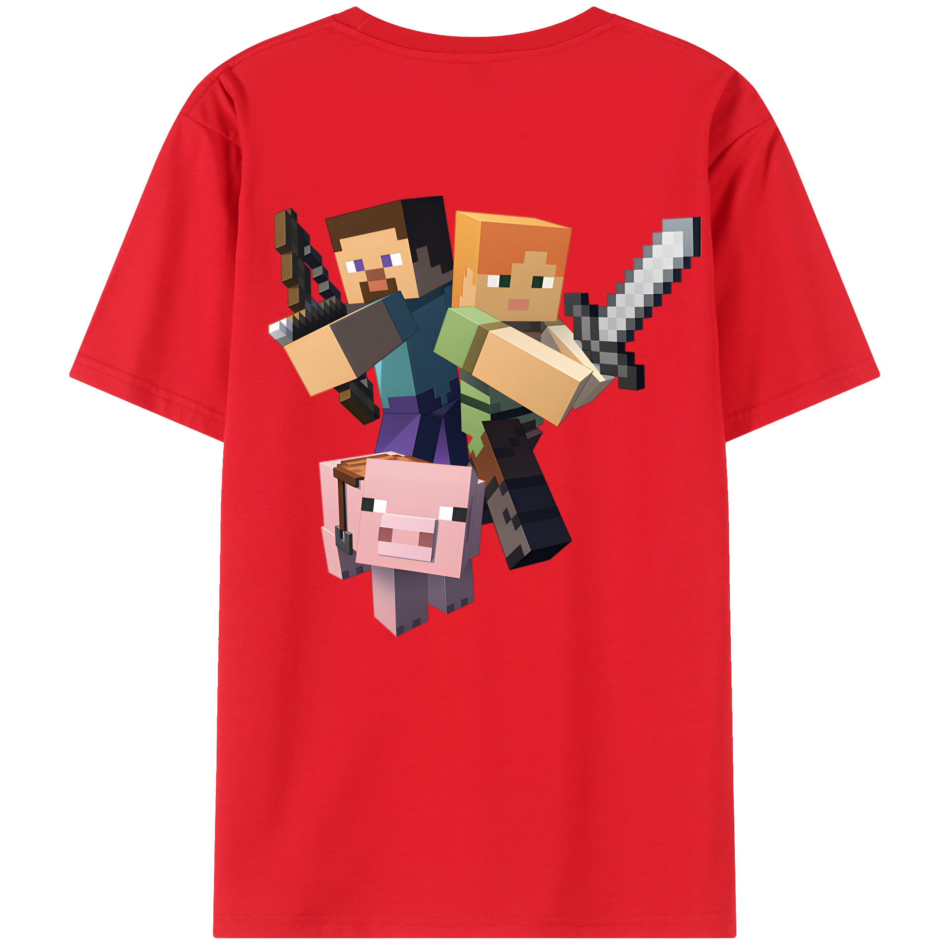 （画像用） マインクラフト ブロックの世界 Minecraft MC Block world 綿100％半袖Tシャツ（背面プリント）