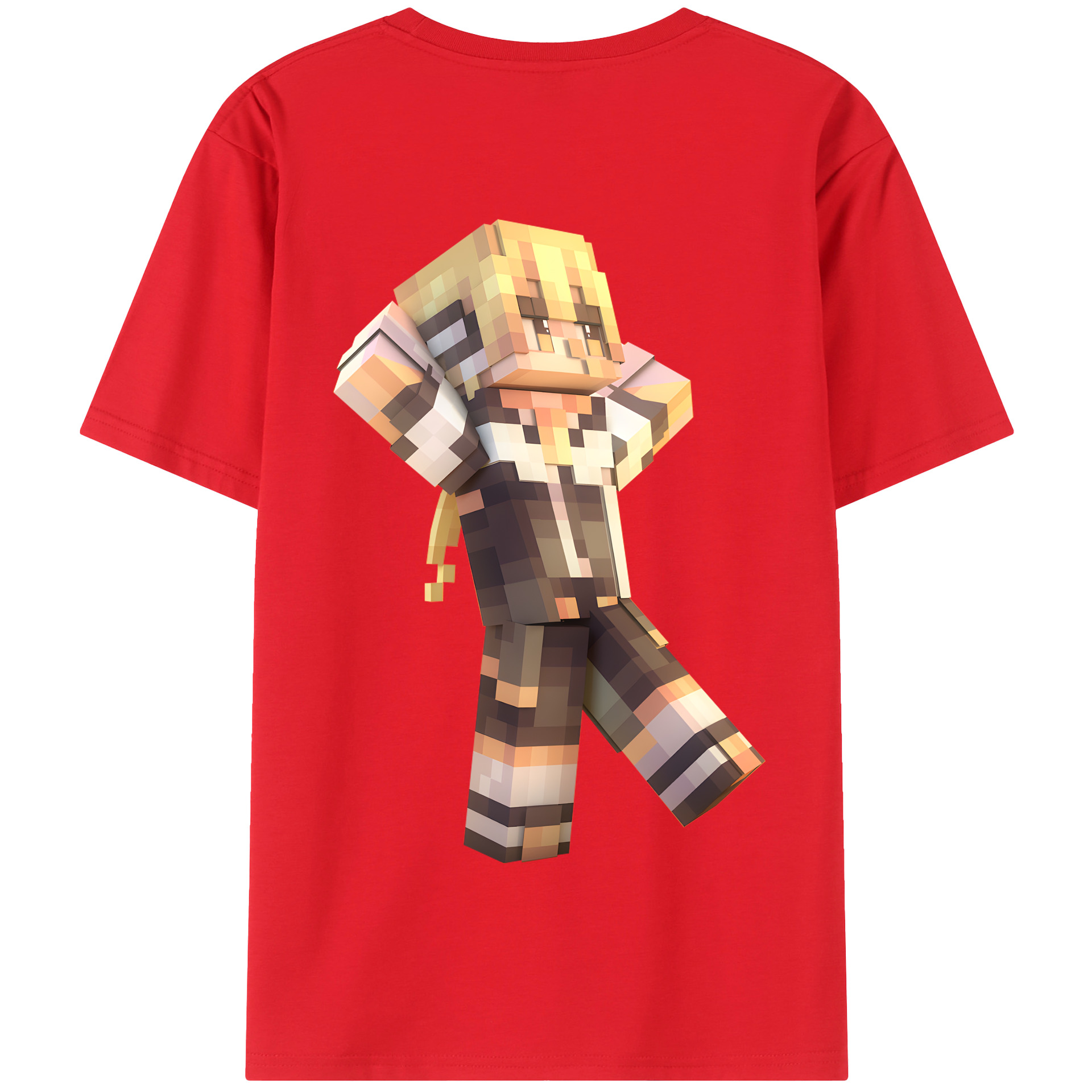 （画像用） マインクラフト ブロックの世界 Minecraft MC Block world 綿100％半袖Tシャツ（背面プリント）