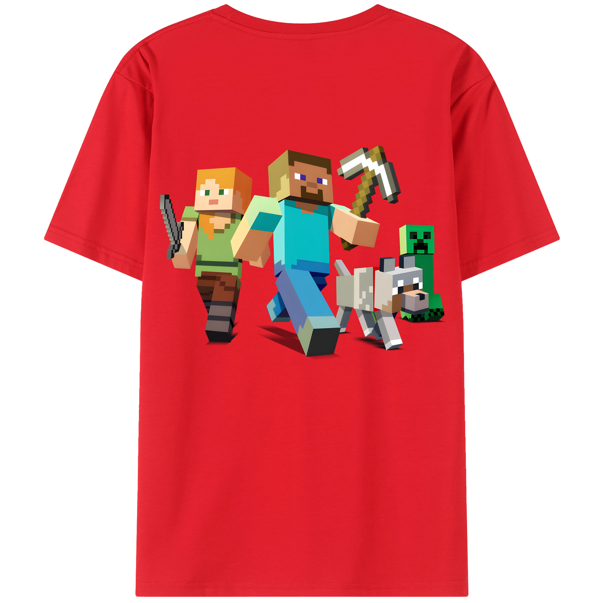 （画像用） マインクラフト ブロックの世界 Minecraft MC Block world 綿100％半袖Tシャツ（背面プリント）