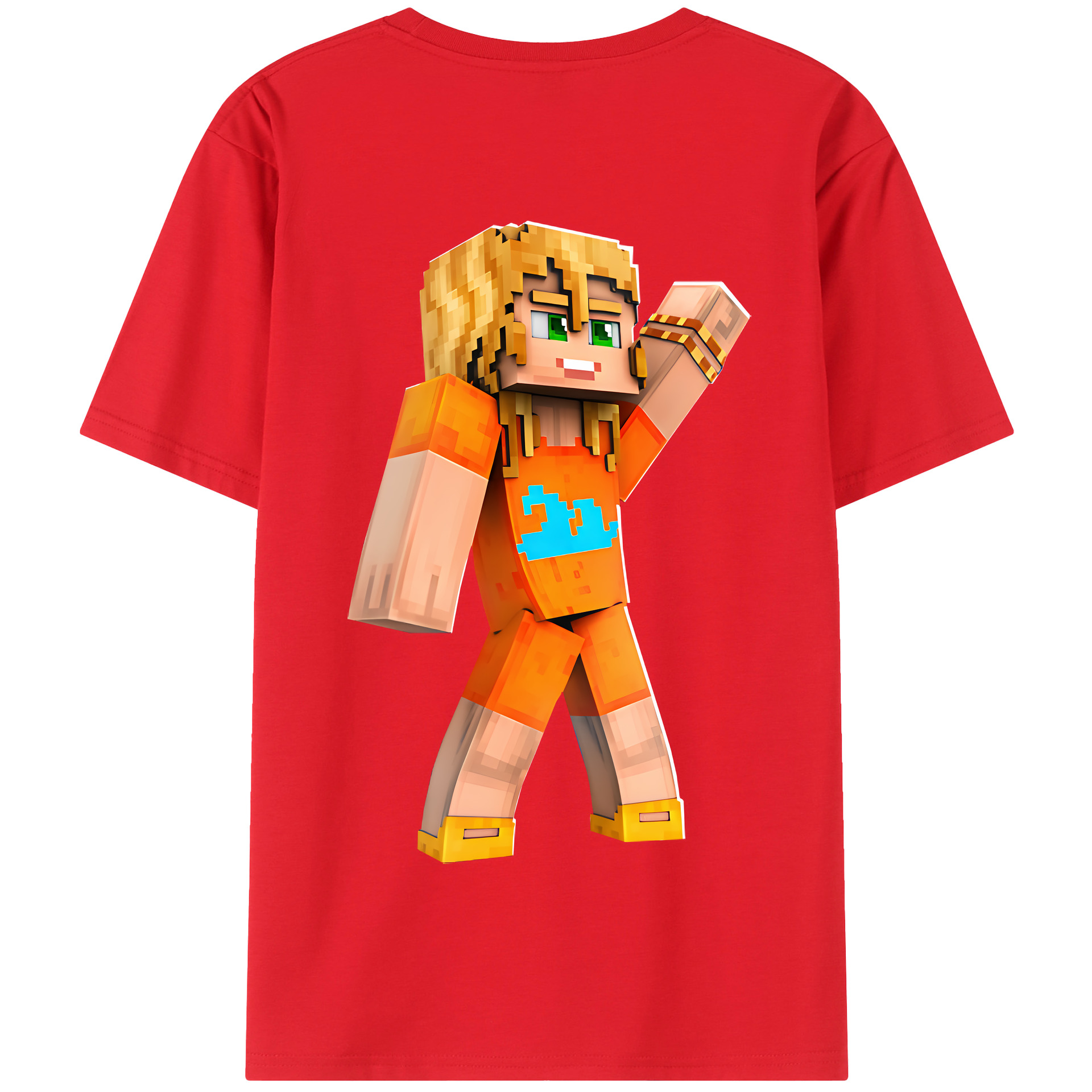 （画像用） マインクラフト ブロックの世界 Minecraft MC Block world 綿100％半袖Tシャツ（背面プリント）