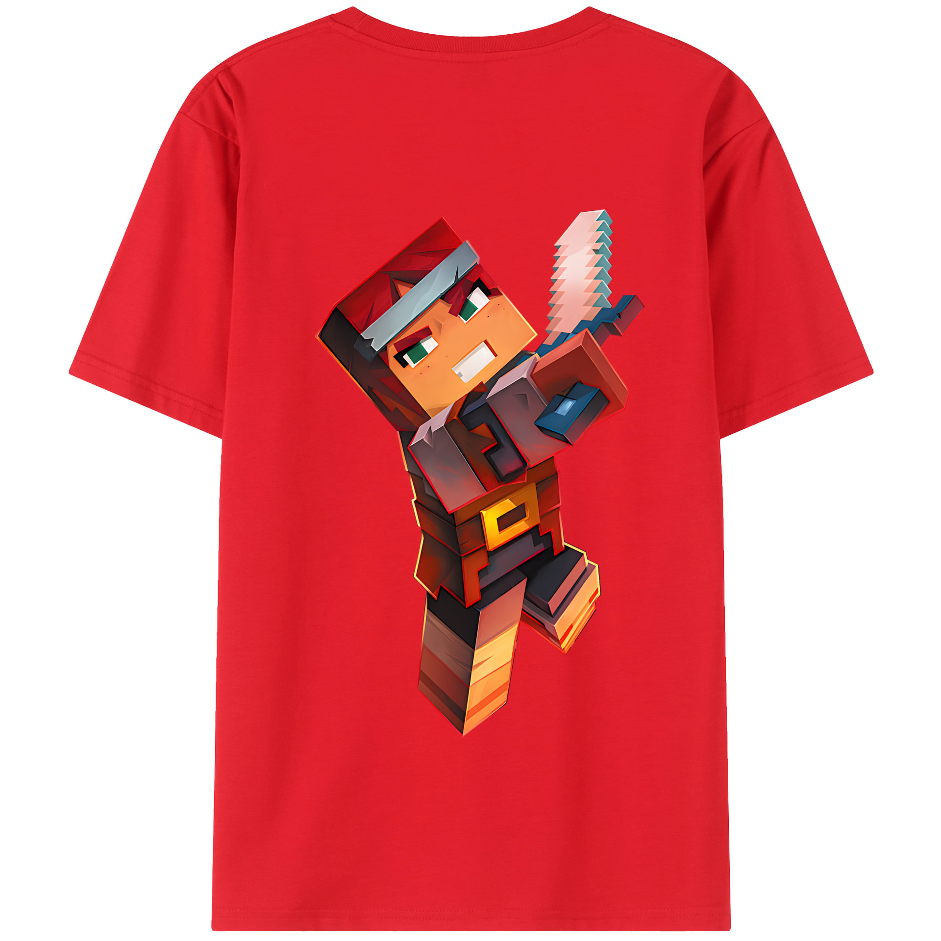 （画像用） マインクラフト ブロックの世界 Minecraft MC Block world 綿100％半袖Tシャツ（背面プリント）