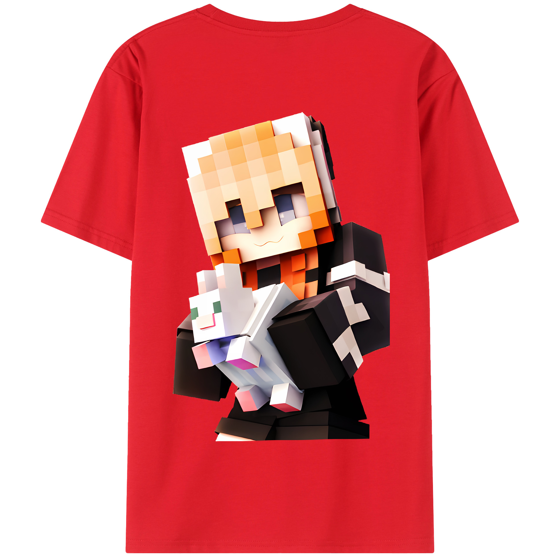 （画像用） マインクラフト ブロックの世界 Minecraft MC Block world 綿100％半袖Tシャツ（背面プリント）