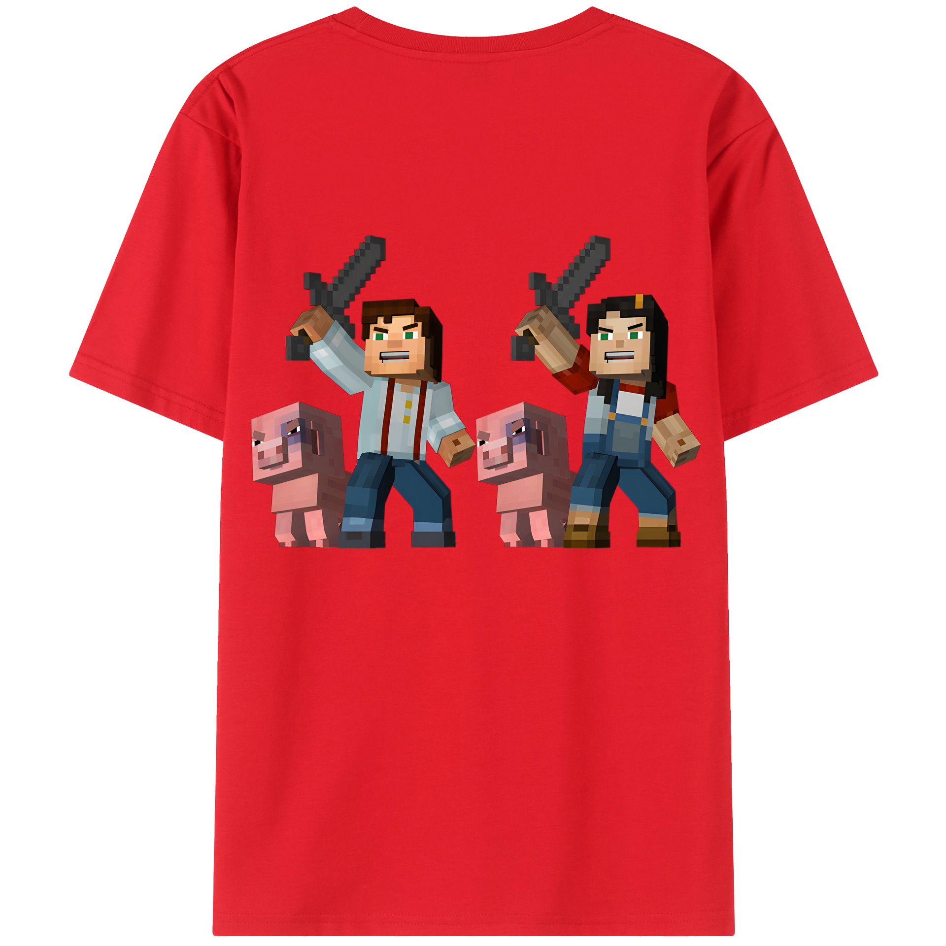 （画像用） マインクラフト ブロックの世界 Minecraft MC Block world 綿100％半袖Tシャツ（背面プリント）