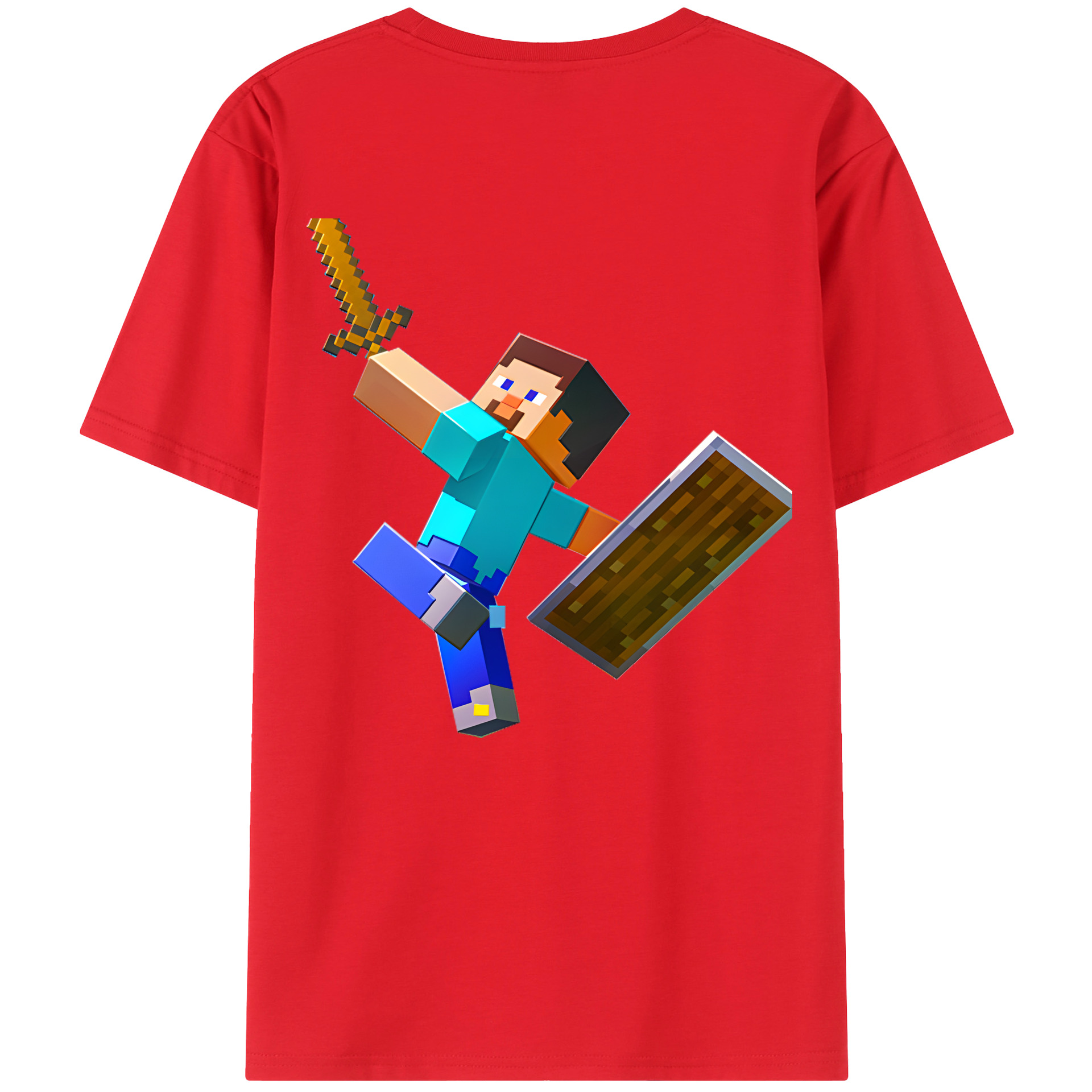 （画像用） マインクラフト ブロックの世界 Minecraft MC Block world 綿100％半袖Tシャツ（背面プリント）