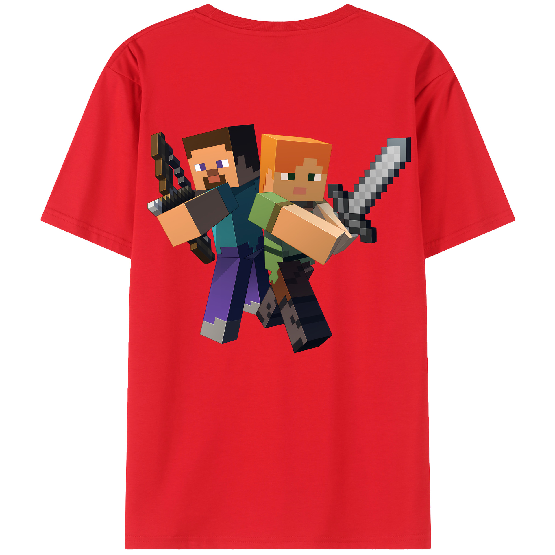 （画像用） マインクラフト ブロックの世界 Minecraft MC Block world 綿100％半袖Tシャツ（背面プリント）