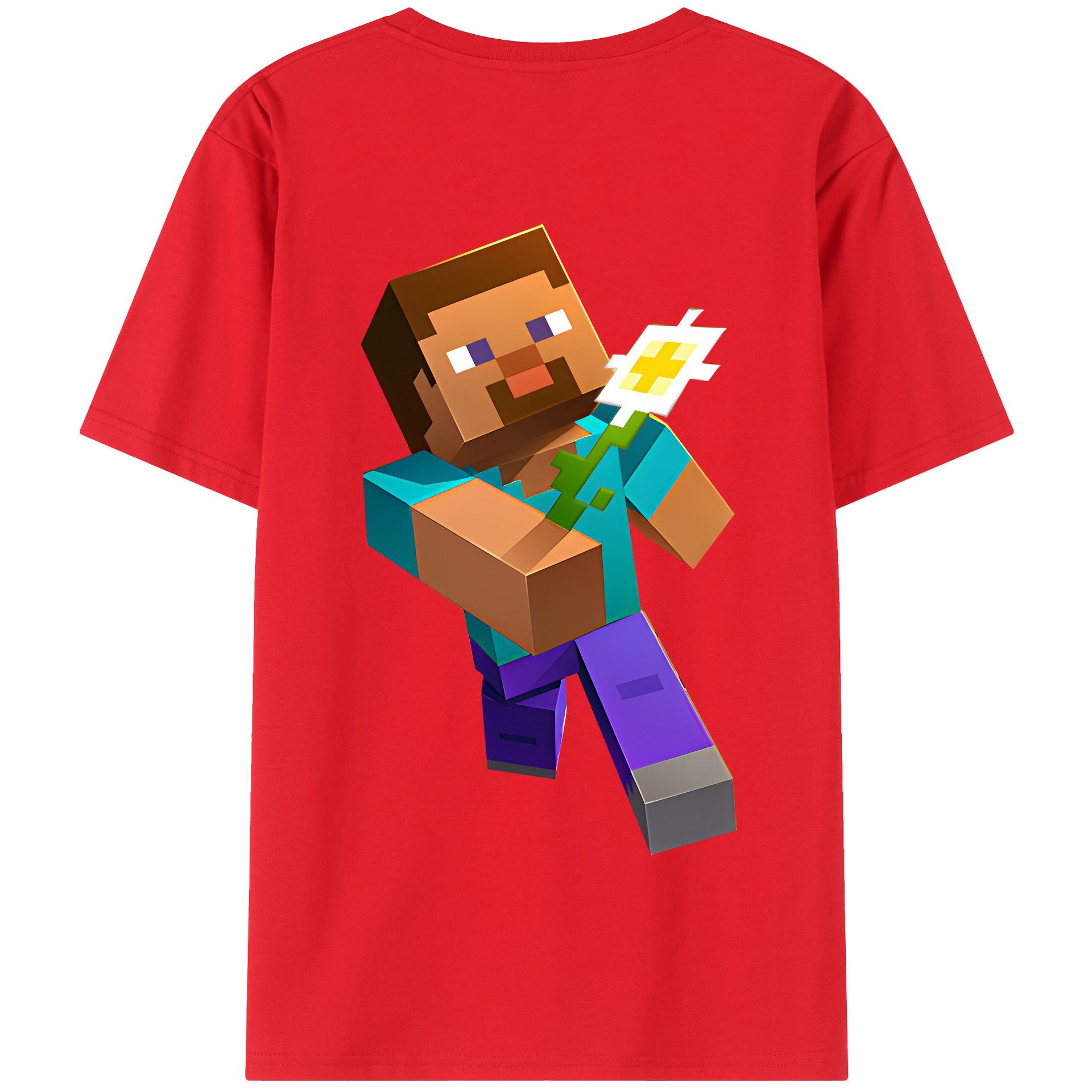 （画像用） マインクラフト ブロックの世界 Minecraft MC Block world 綿100％半袖Tシャツ（背面プリント）