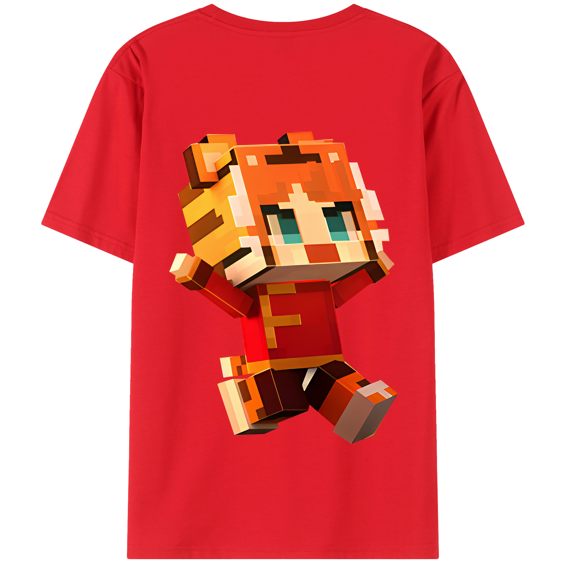 （画像用） マインクラフト ブロックの世界 Minecraft MC Block world 綿100％半袖Tシャツ（背面プリント）