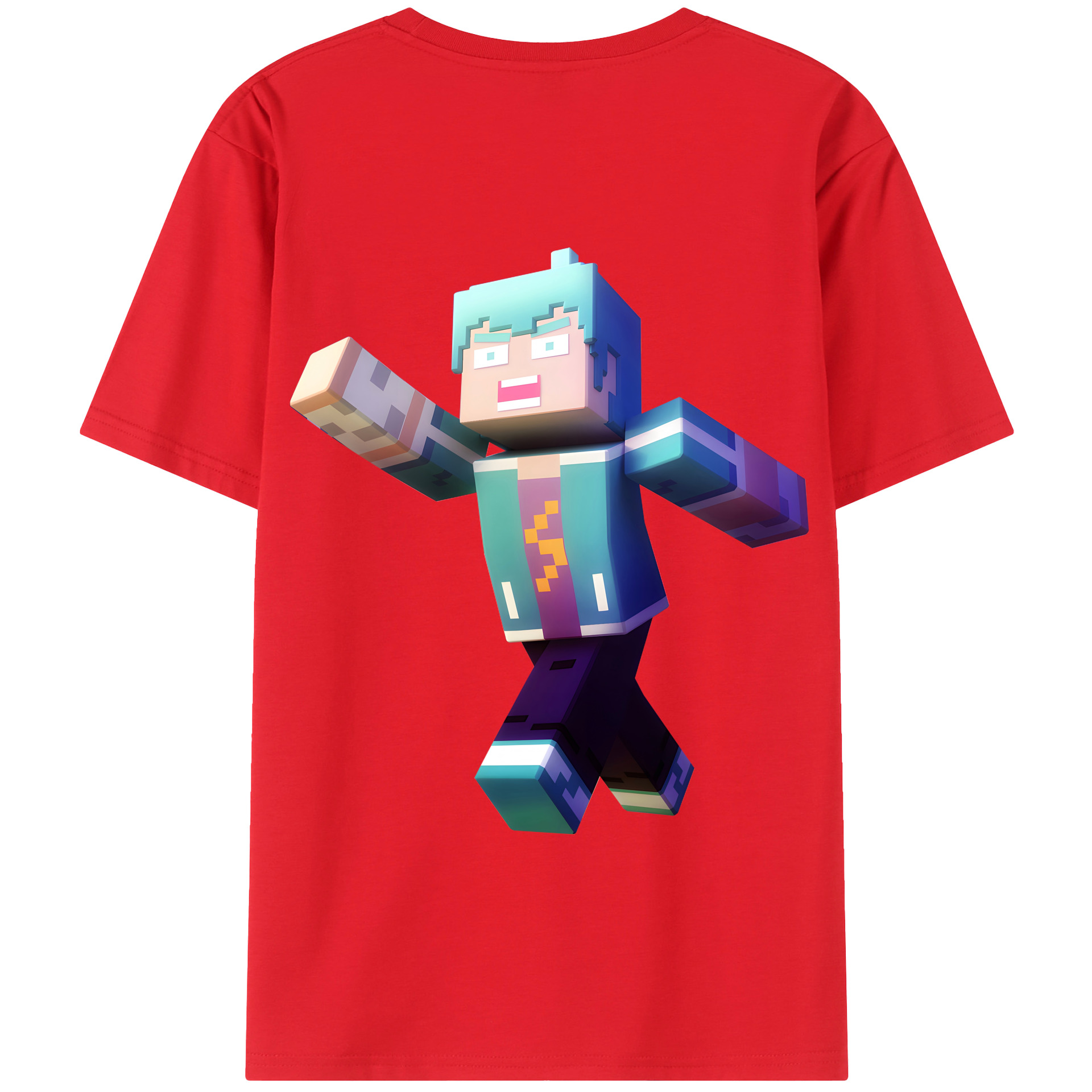 （画像用） マインクラフト ブロックの世界 Minecraft MC Block world 綿100％半袖Tシャツ（背面プリント）