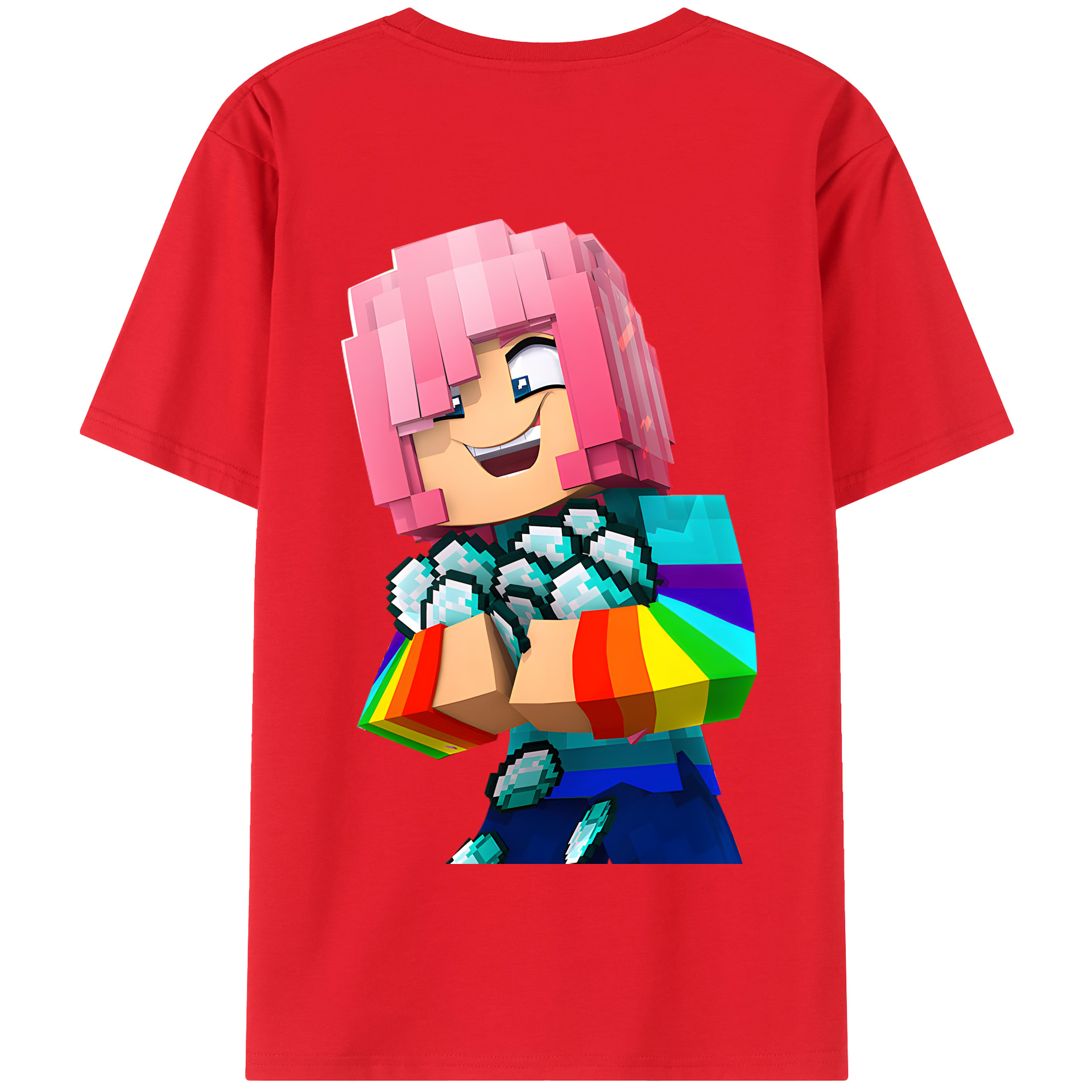 （画像用） マインクラフト ブロックの世界 Minecraft MC Block world 綿100％半袖Tシャツ（背面プリント）