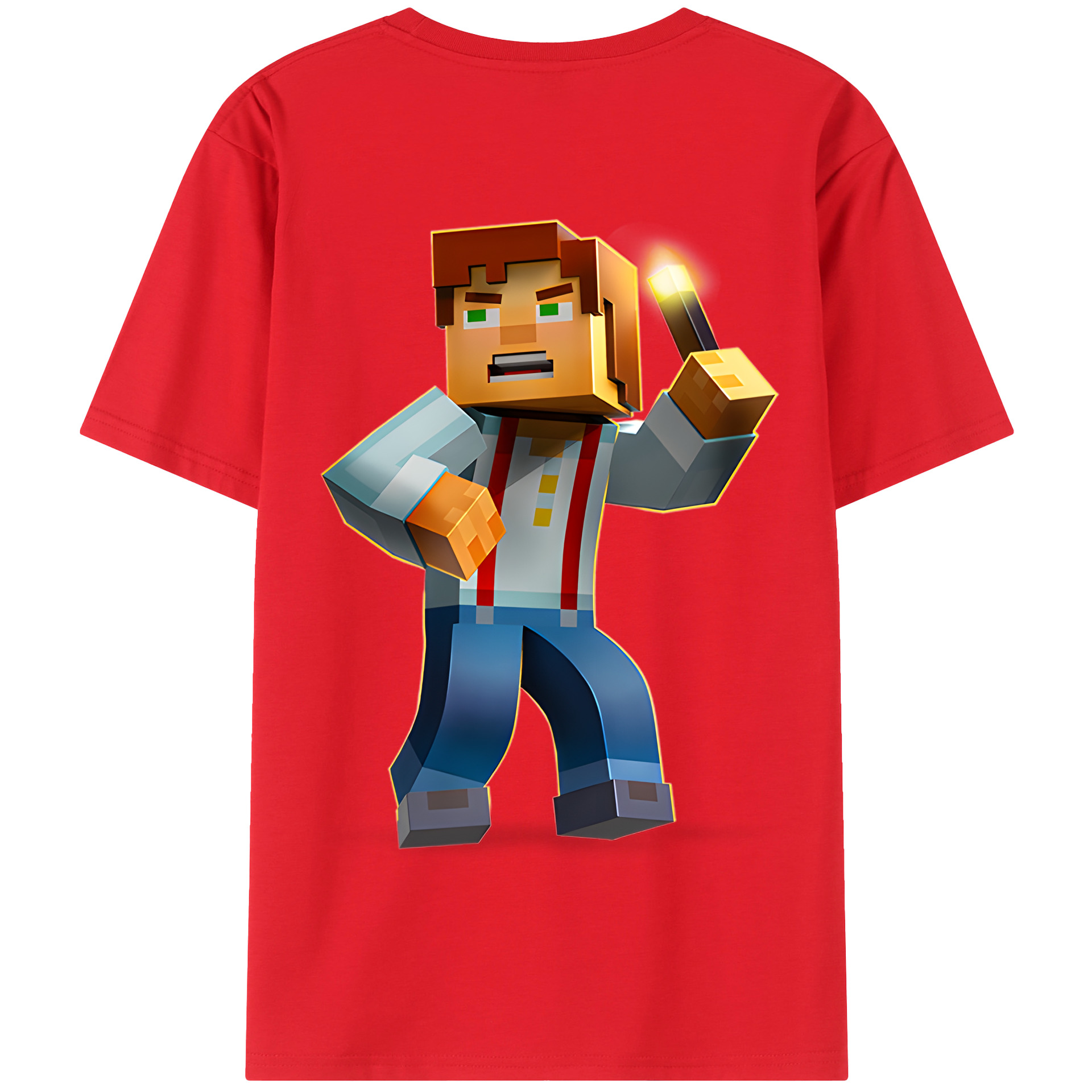 （画像用） マインクラフト ブロックの世界 Minecraft MC Block world 綿100％半袖Tシャツ（背面プリント）