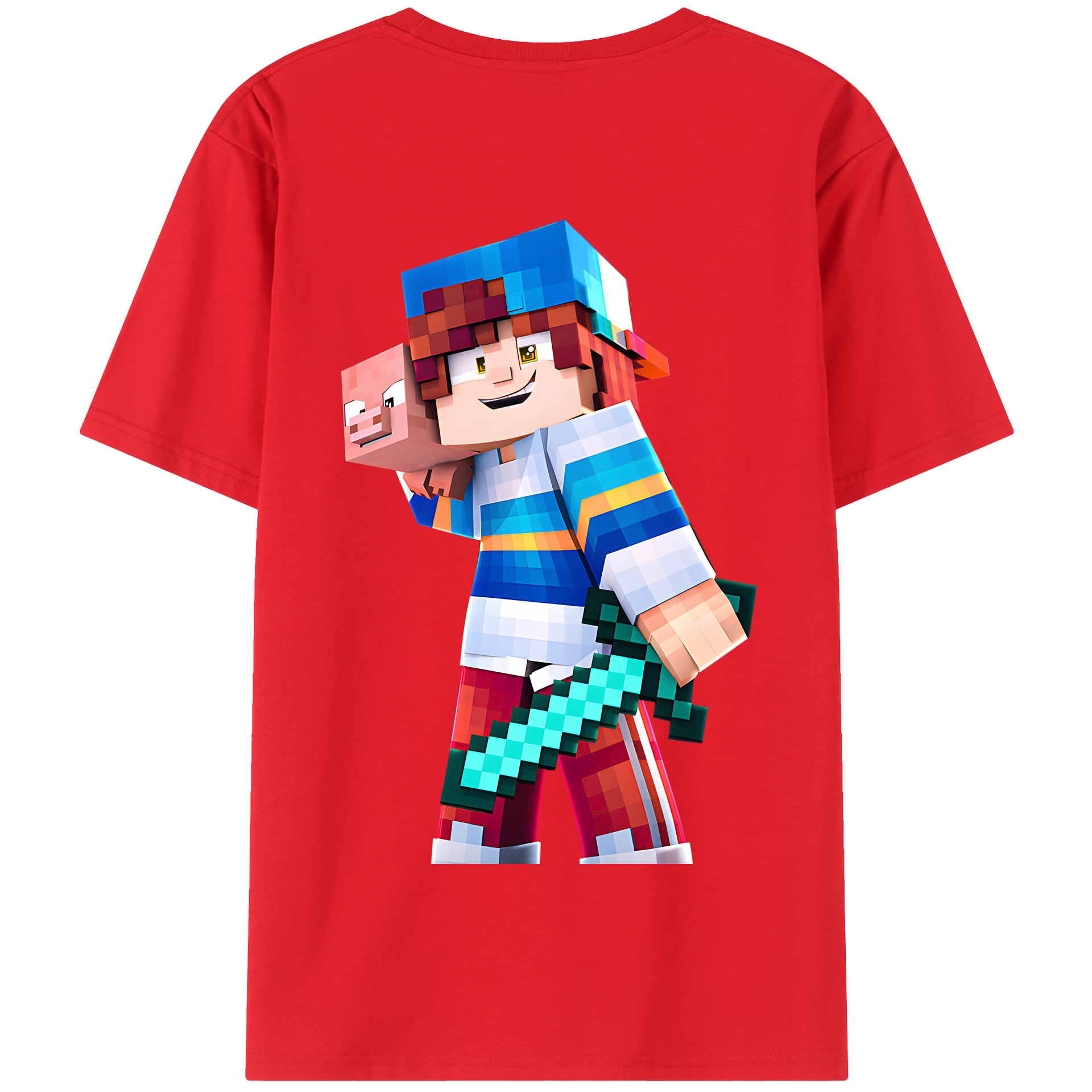 （画像用） マインクラフト ブロックの世界 Minecraft MC Block world 綿100％半袖Tシャツ（背面プリント）