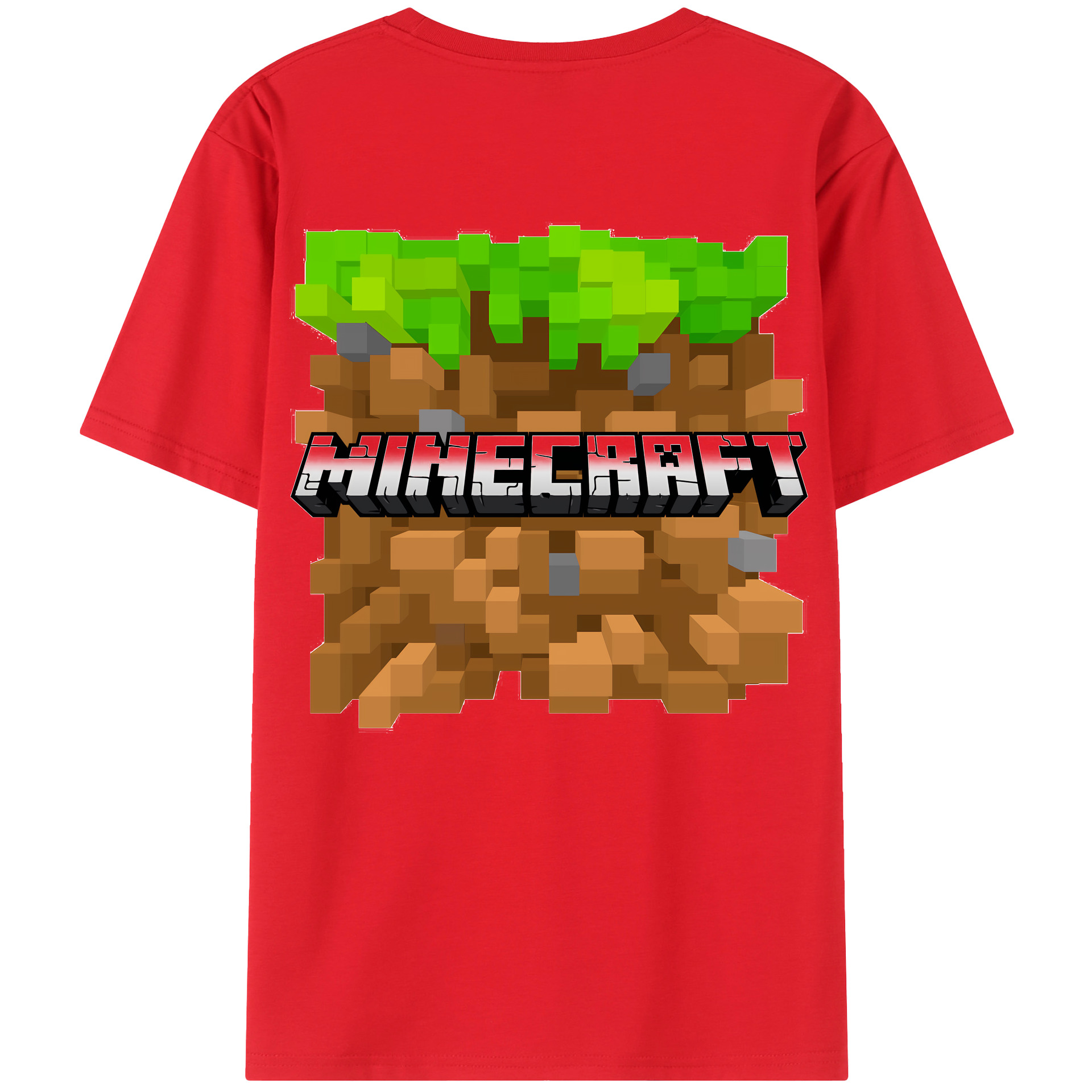 （画像用） マインクラフト ブロックの世界 Minecraft MC Block world 綿100％半袖Tシャツ（背面プリント）