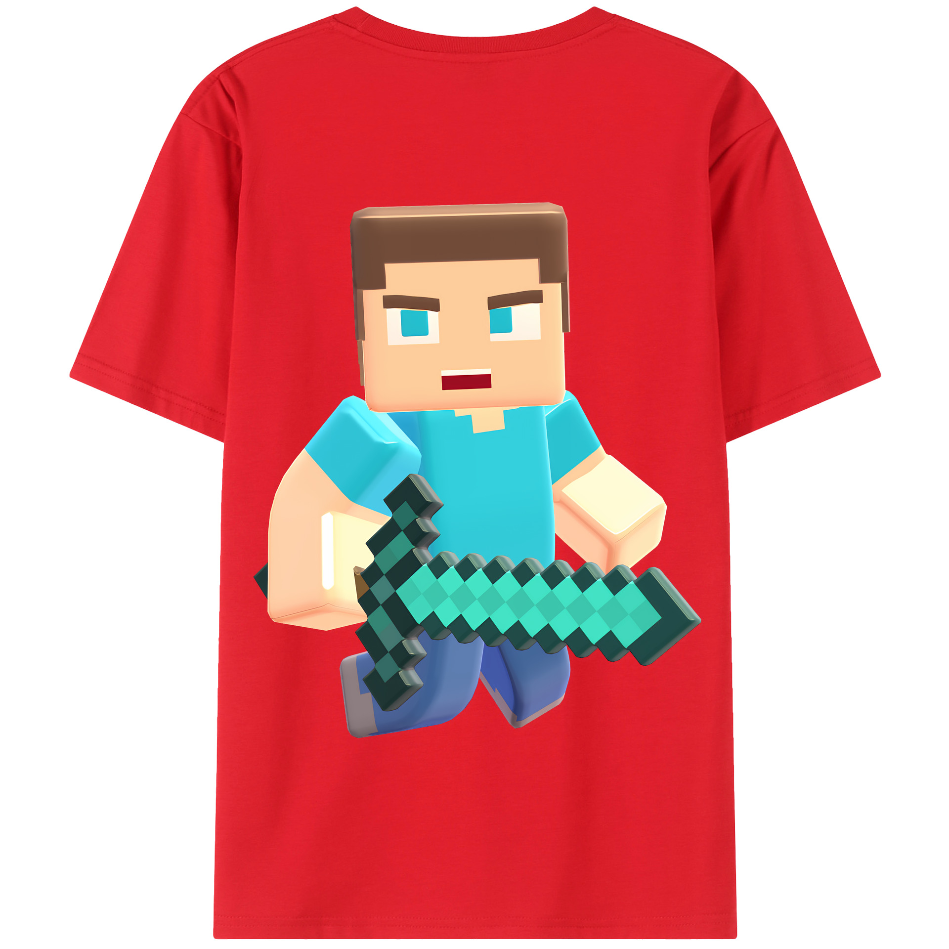 （画像用） マインクラフト ブロックの世界 Minecraft MC Block world 綿100％半袖Tシャツ（背面プリント）