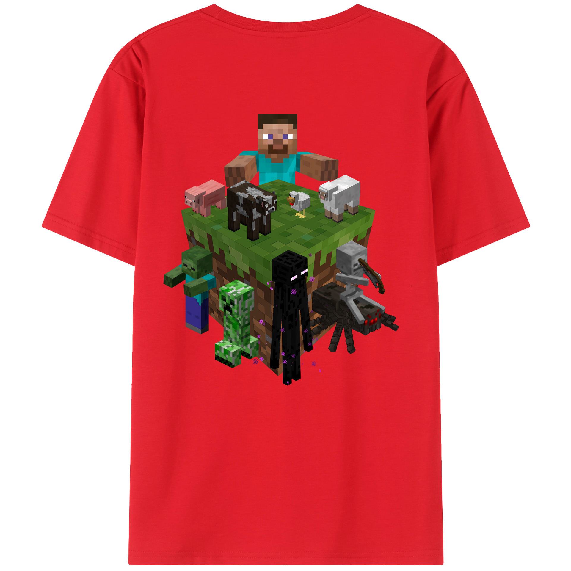 （画像用） マインクラフト ブロックの世界 Minecraft MC Block world 綿100％半袖Tシャツ（背面プリント）