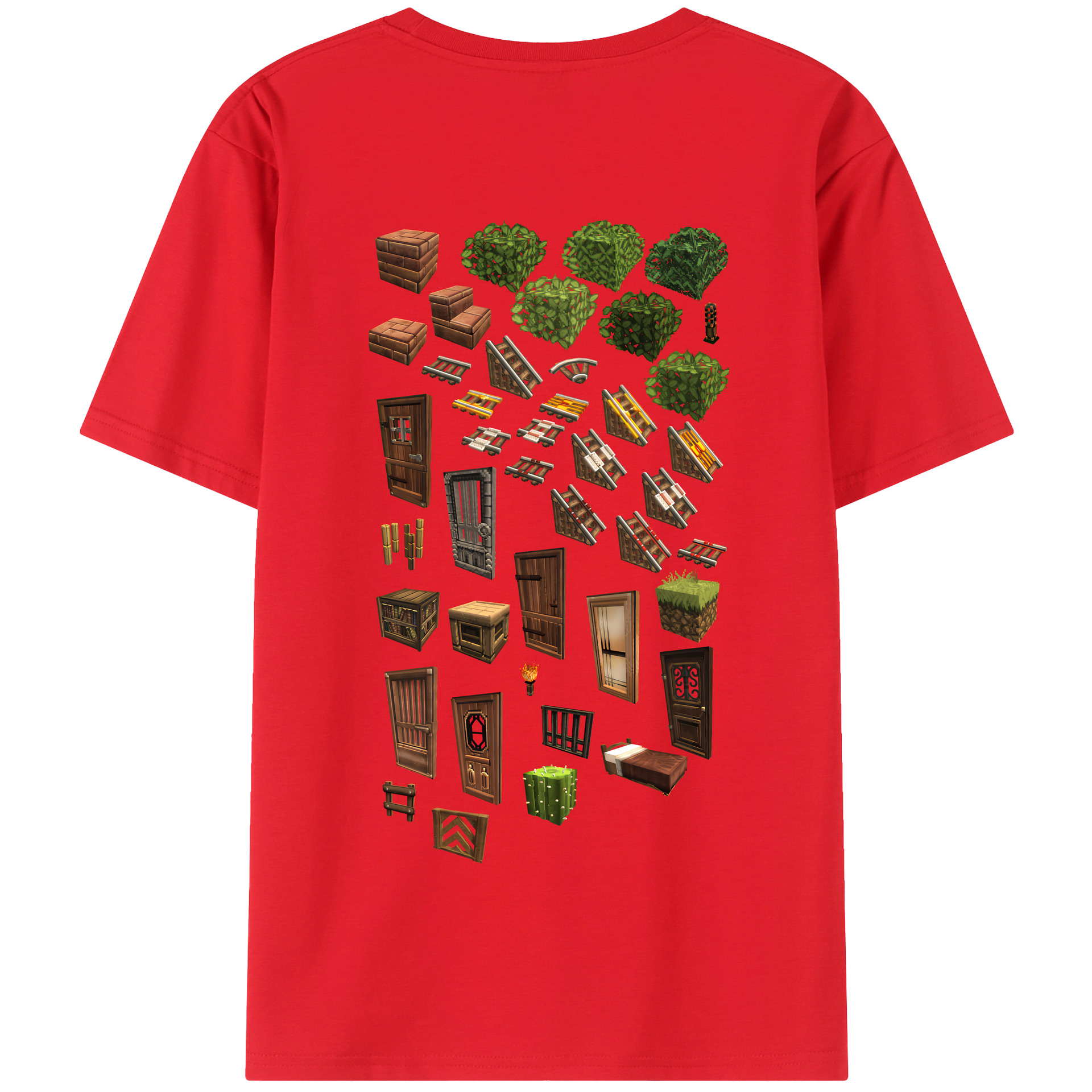 （画像用） マインクラフト ブロックの世界 Minecraft MC Block world 綿100％半袖Tシャツ（背面プリント）
