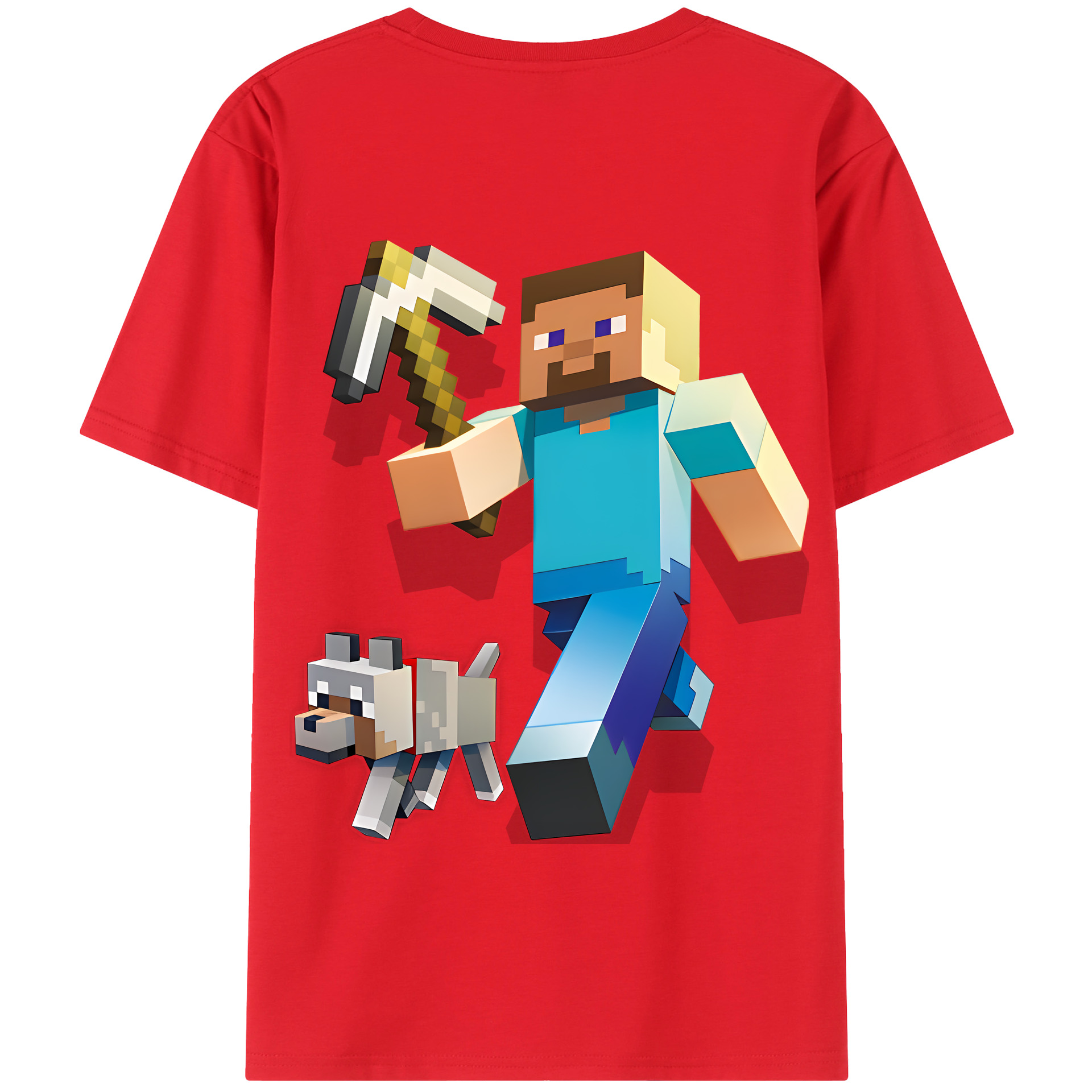 （画像用） マインクラフト ブロックの世界 Minecraft MC Block world 綿100％半袖Tシャツ（背面プリント）