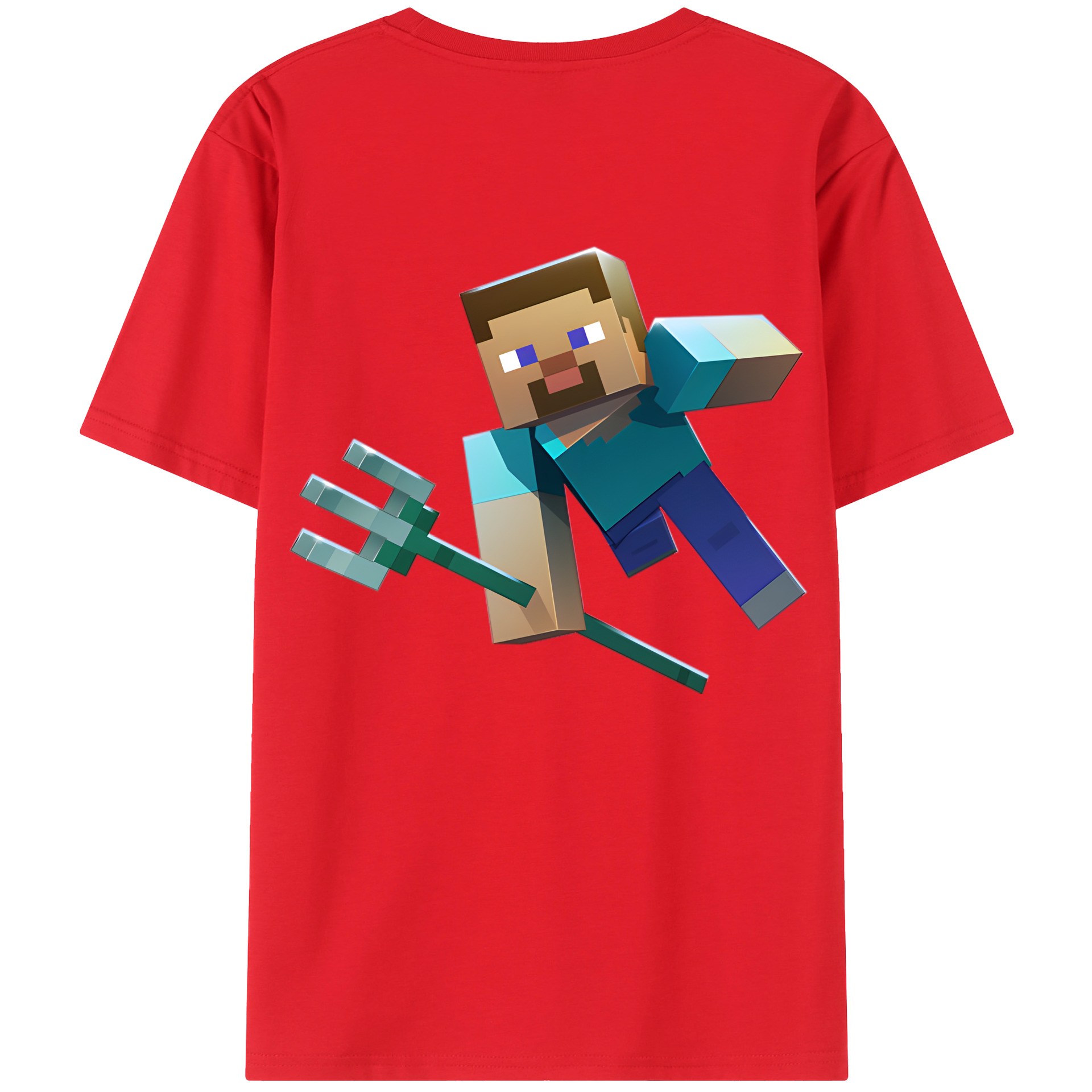 （画像用） マインクラフト ブロックの世界 Minecraft MC Block world 綿100％半袖Tシャツ（背面プリント）