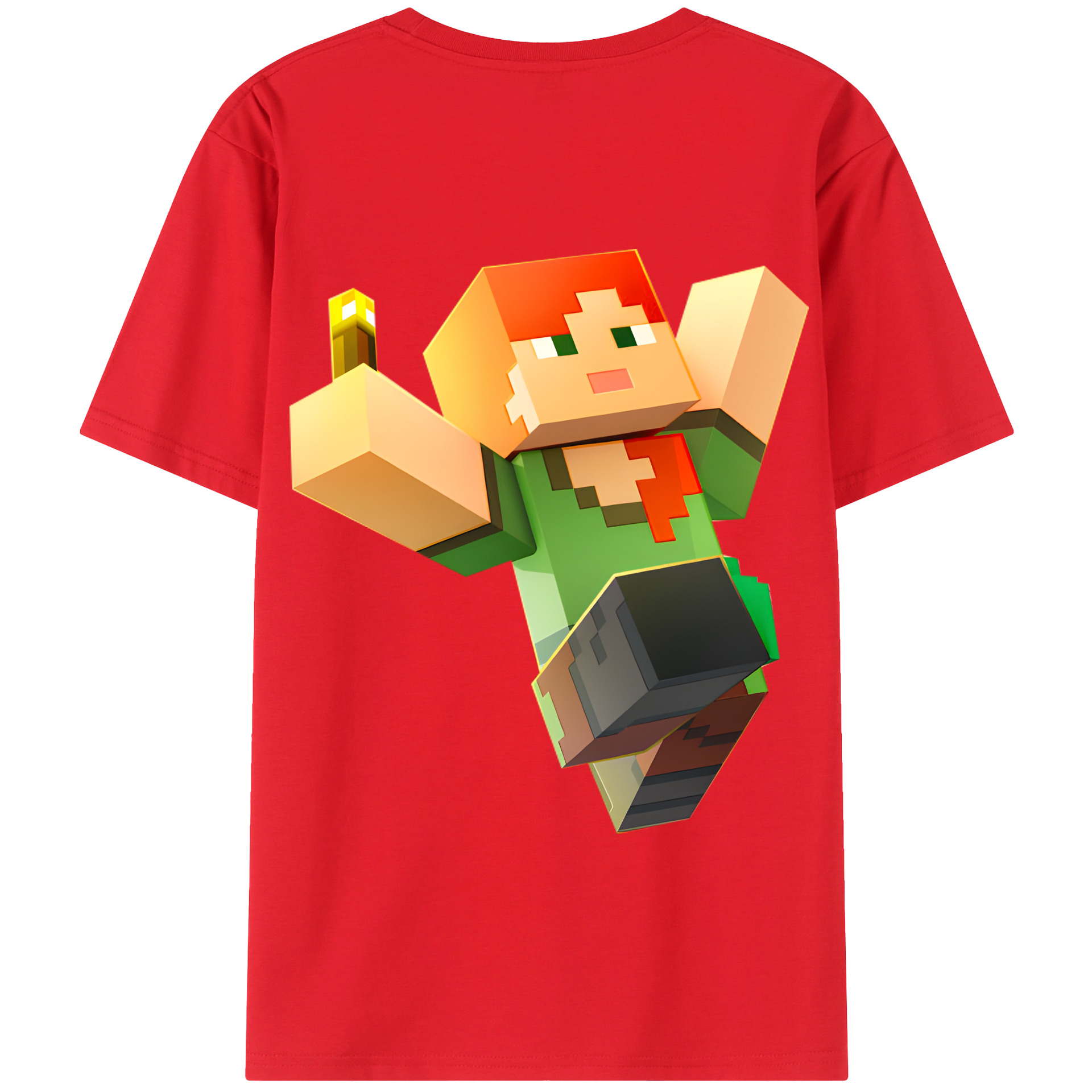 （画像用） マインクラフト ブロックの世界 Minecraft MC Block world 綿100％半袖Tシャツ（背面プリント）