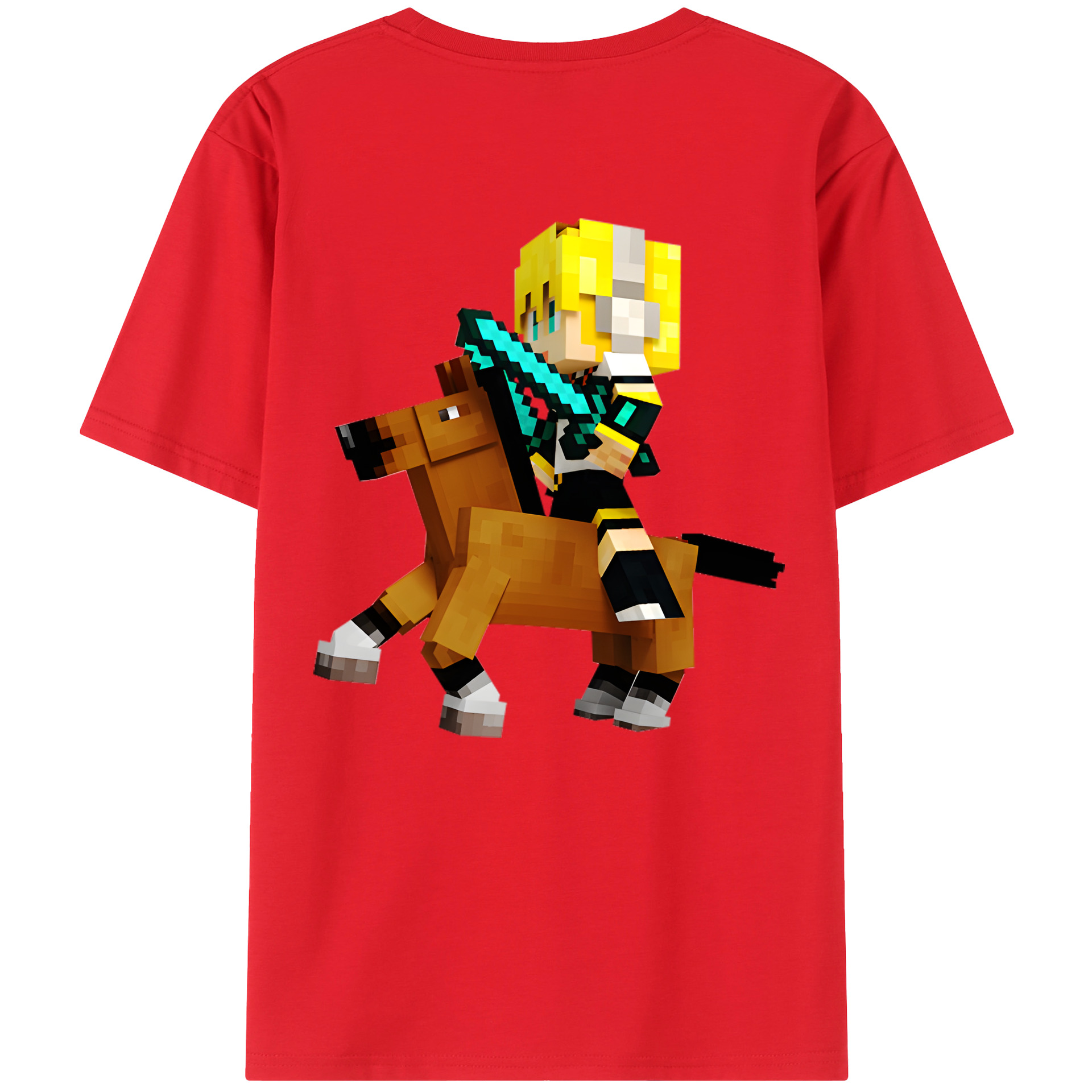 （画像用） マインクラフト ブロックの世界 Minecraft MC Block world 綿100％半袖Tシャツ（背面プリント）