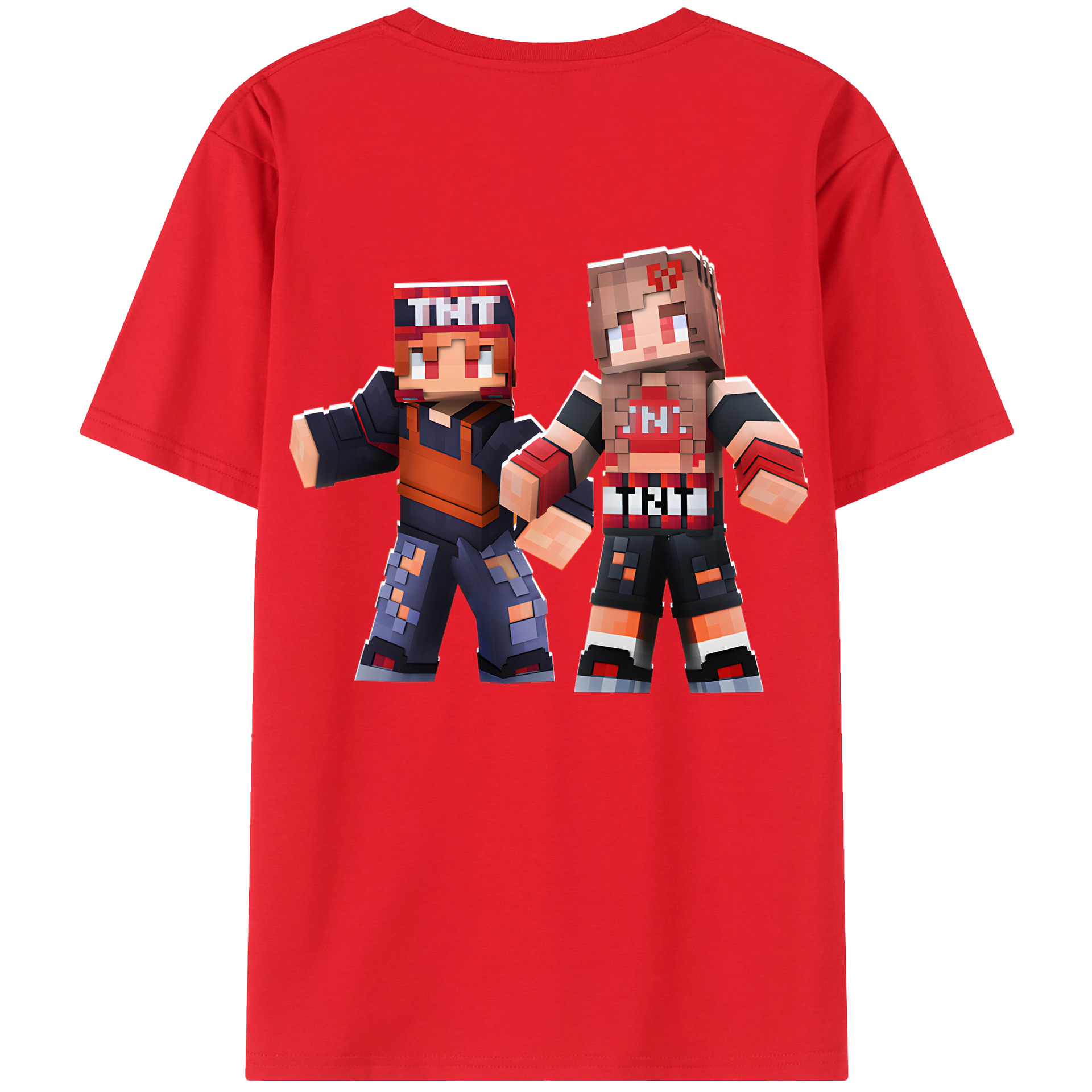 （画像用） マインクラフト ブロックの世界 Minecraft MC Block world 綿100％半袖Tシャツ（背面プリント）