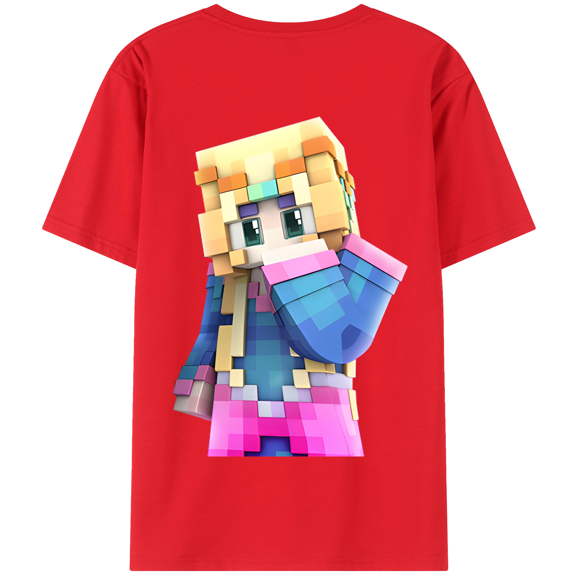（画像用） マインクラフト ブロックの世界 Minecraft MC Block world 綿100％半袖Tシャツ（背面プリント）