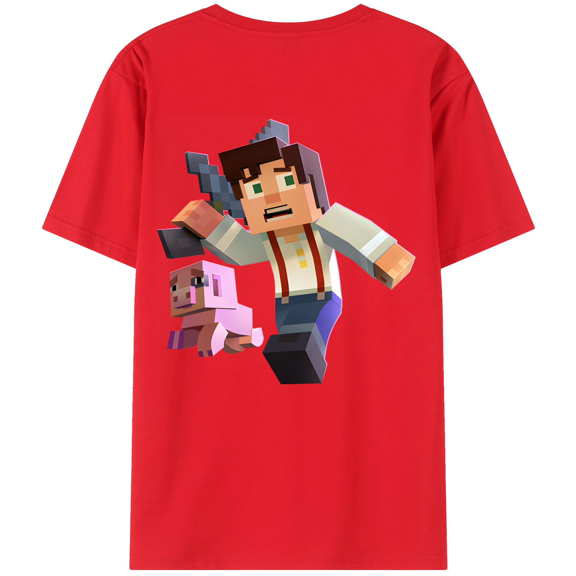 （画像用） マインクラフト ブロックの世界 Minecraft MC Block world 綿100％半袖Tシャツ（背面プリント）