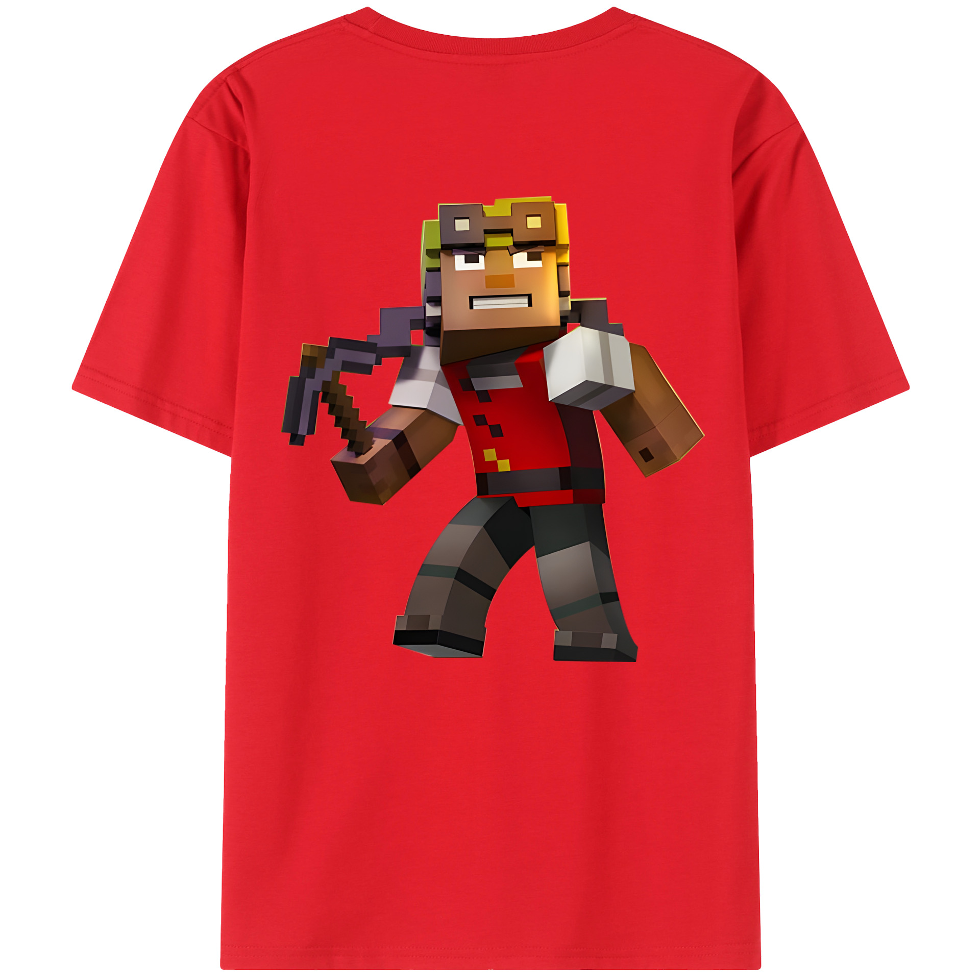 （画像用） マインクラフト ブロックの世界 Minecraft MC Block world 綿100％半袖Tシャツ（背面プリント）
