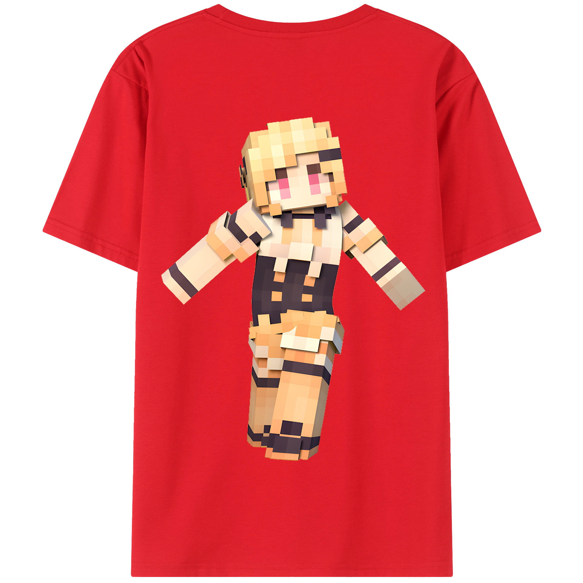 （画像用） マインクラフト ブロックの世界 Minecraft MC Block world 綿100％半袖Tシャツ（背面プリント）