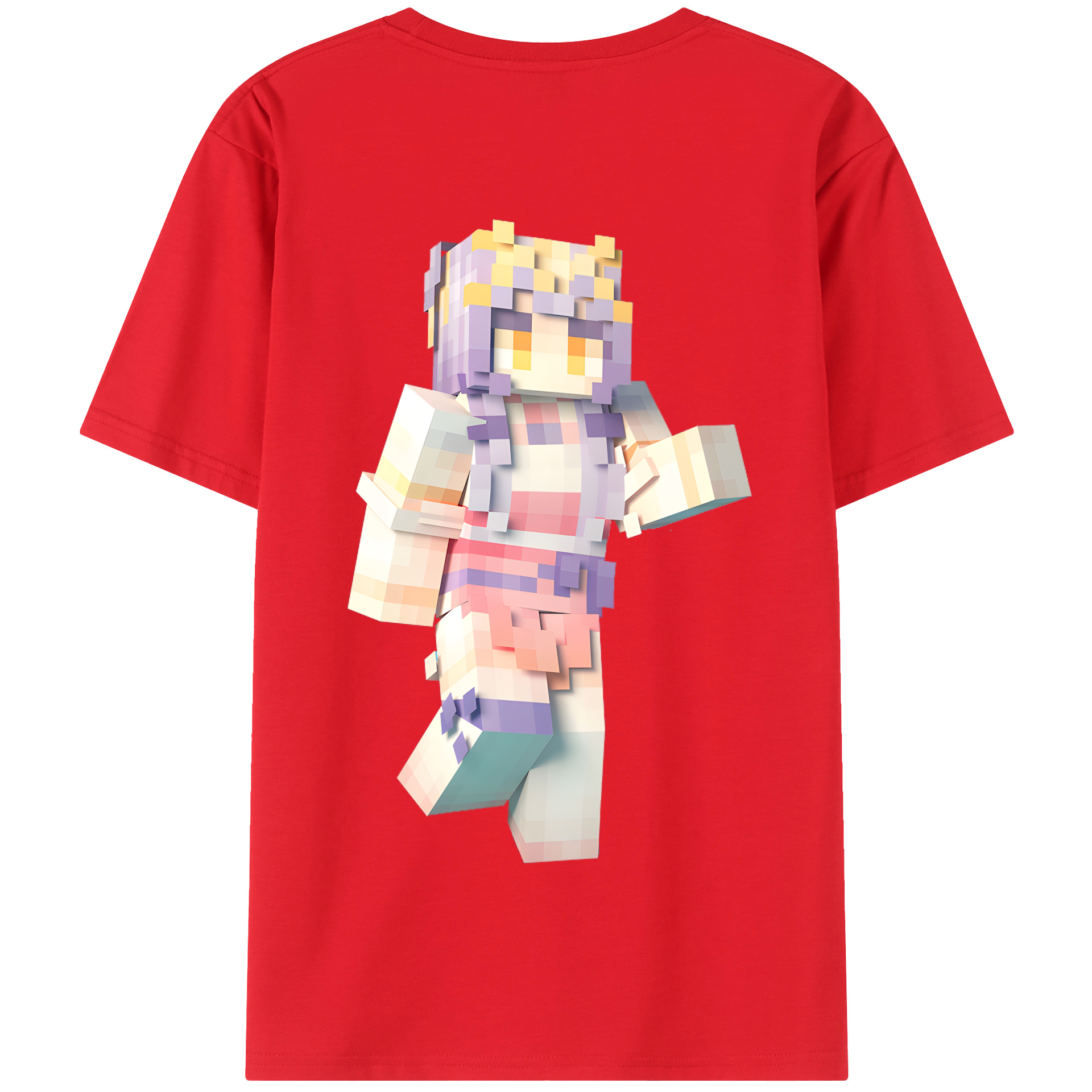（画像用） マインクラフト ブロックの世界 Minecraft MC Block world 綿100％半袖Tシャツ（背面プリント）