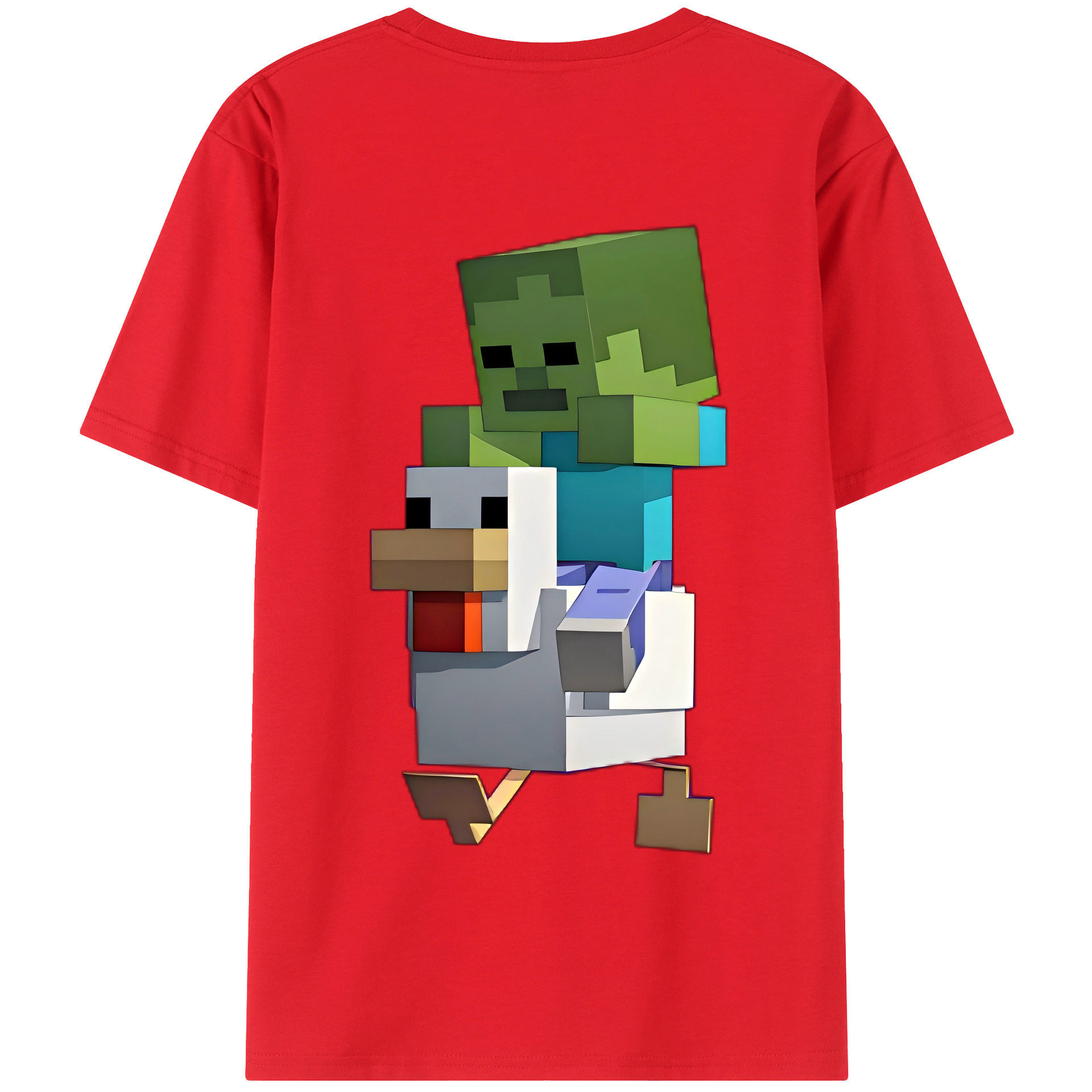 （画像用） マインクラフト ブロックの世界 Minecraft MC Block world 綿100％半袖Tシャツ（背面プリント）