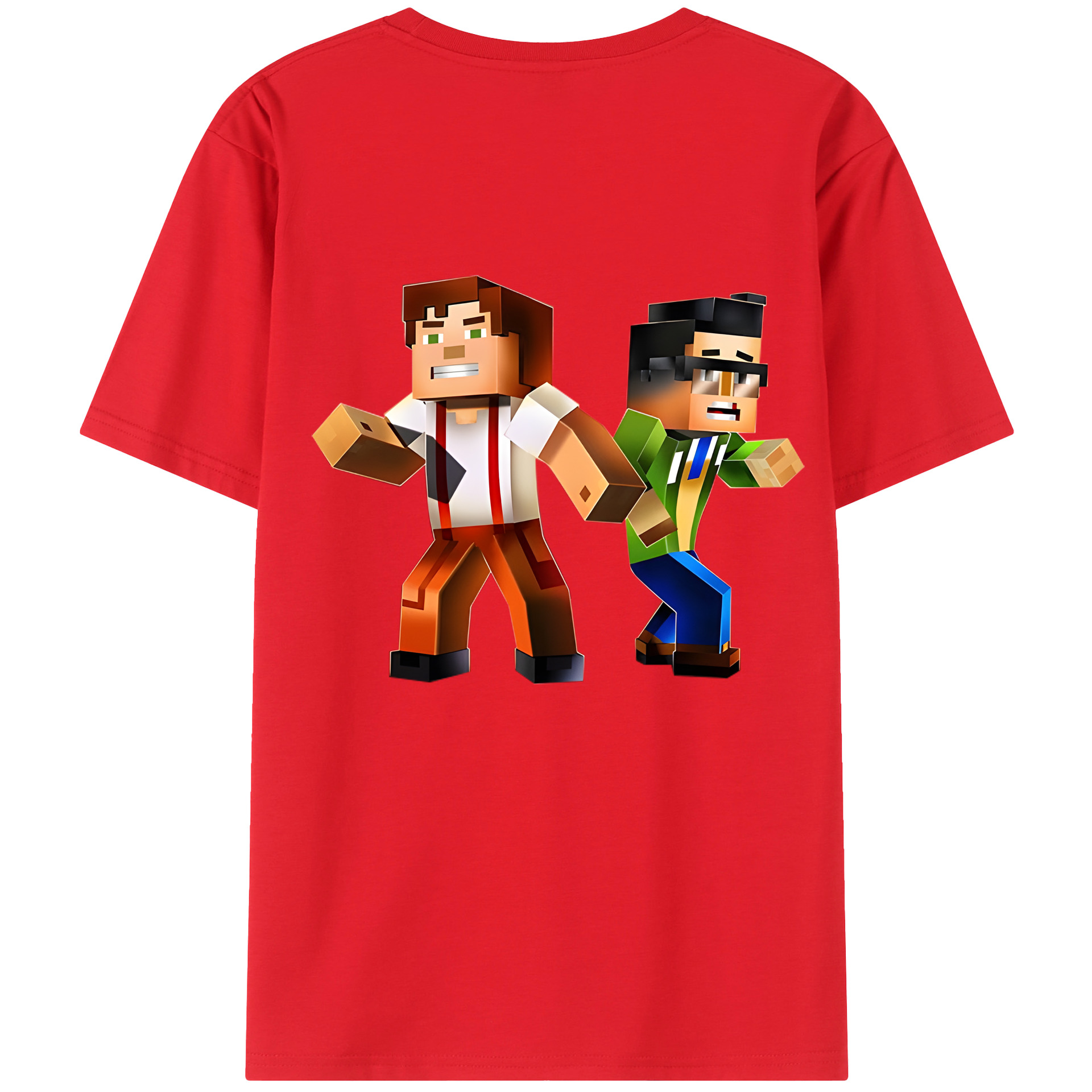 （画像用） マインクラフト ブロックの世界 Minecraft MC Block world 綿100％半袖Tシャツ（背面プリント）