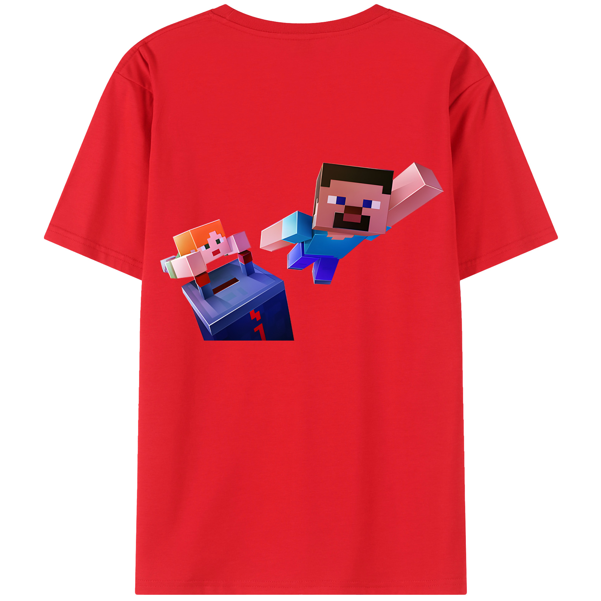 （画像用） マインクラフト ブロックの世界 Minecraft MC Block world 綿100％半袖Tシャツ（背面プリント）