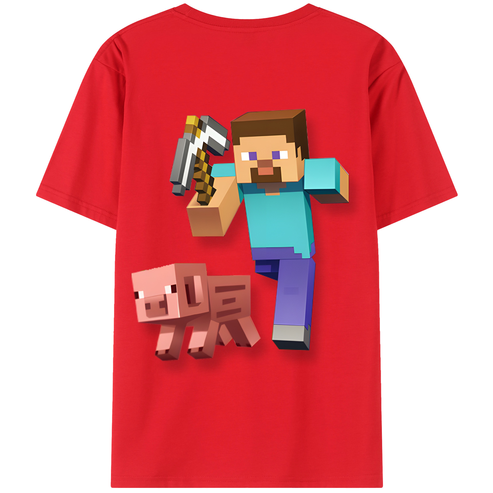 （画像用） マインクラフト ブロックの世界 Minecraft MC Block world 綿100％半袖Tシャツ（背面プリント）