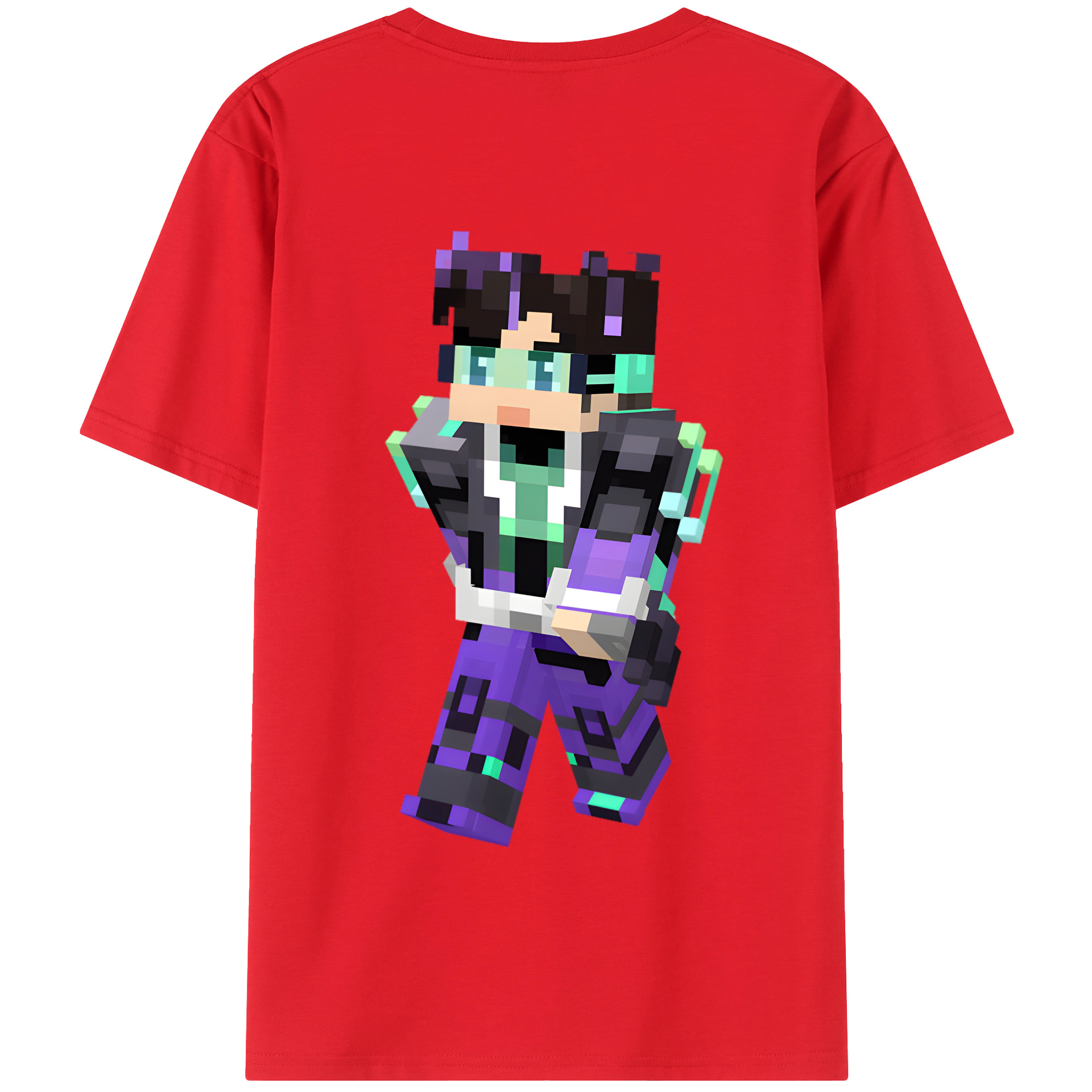 （画像用） マインクラフト ブロックの世界 Minecraft MC Block world 綿100％半袖Tシャツ（背面プリント）