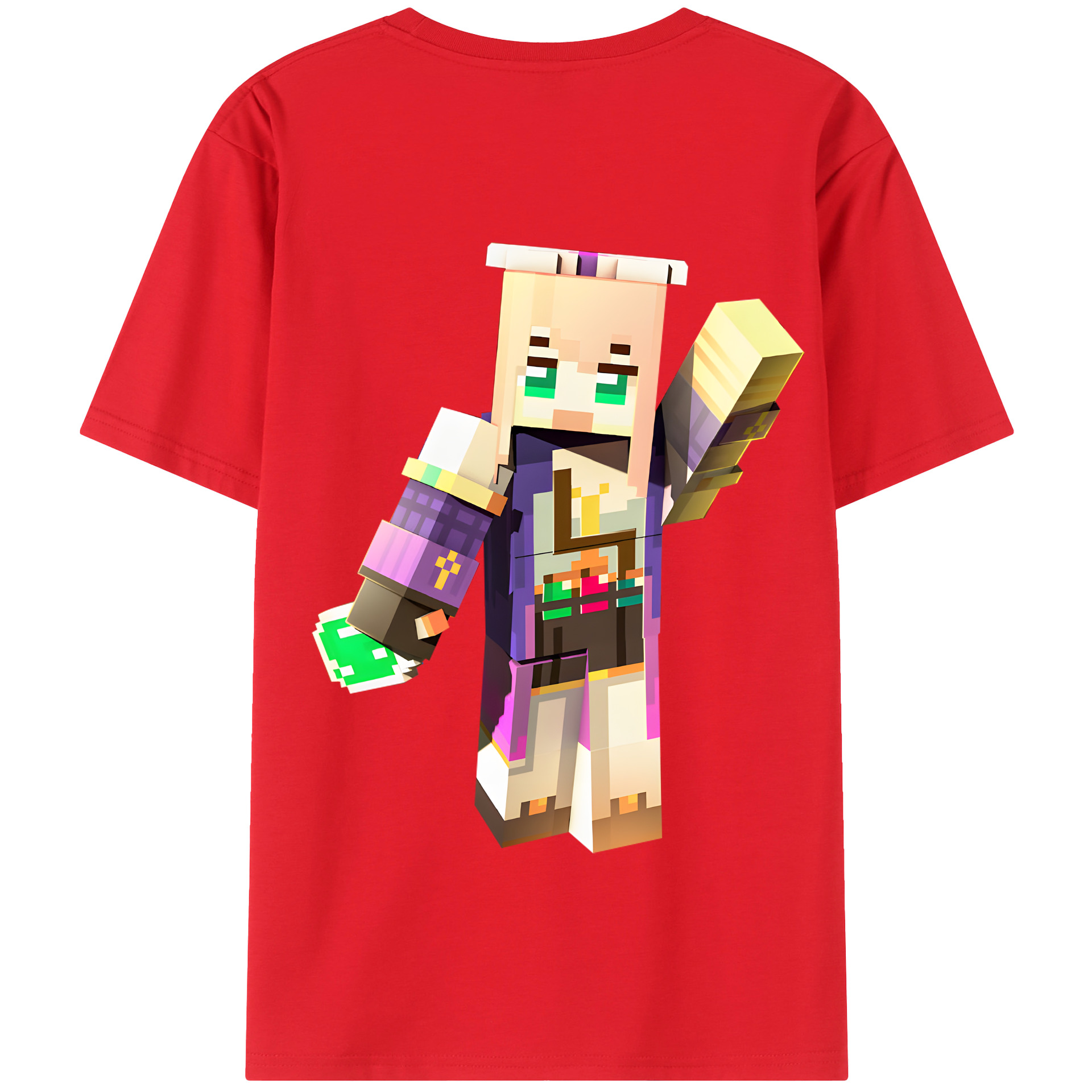 （画像用） マインクラフト ブロックの世界 Minecraft MC Block world 綿100％半袖Tシャツ（背面プリント）