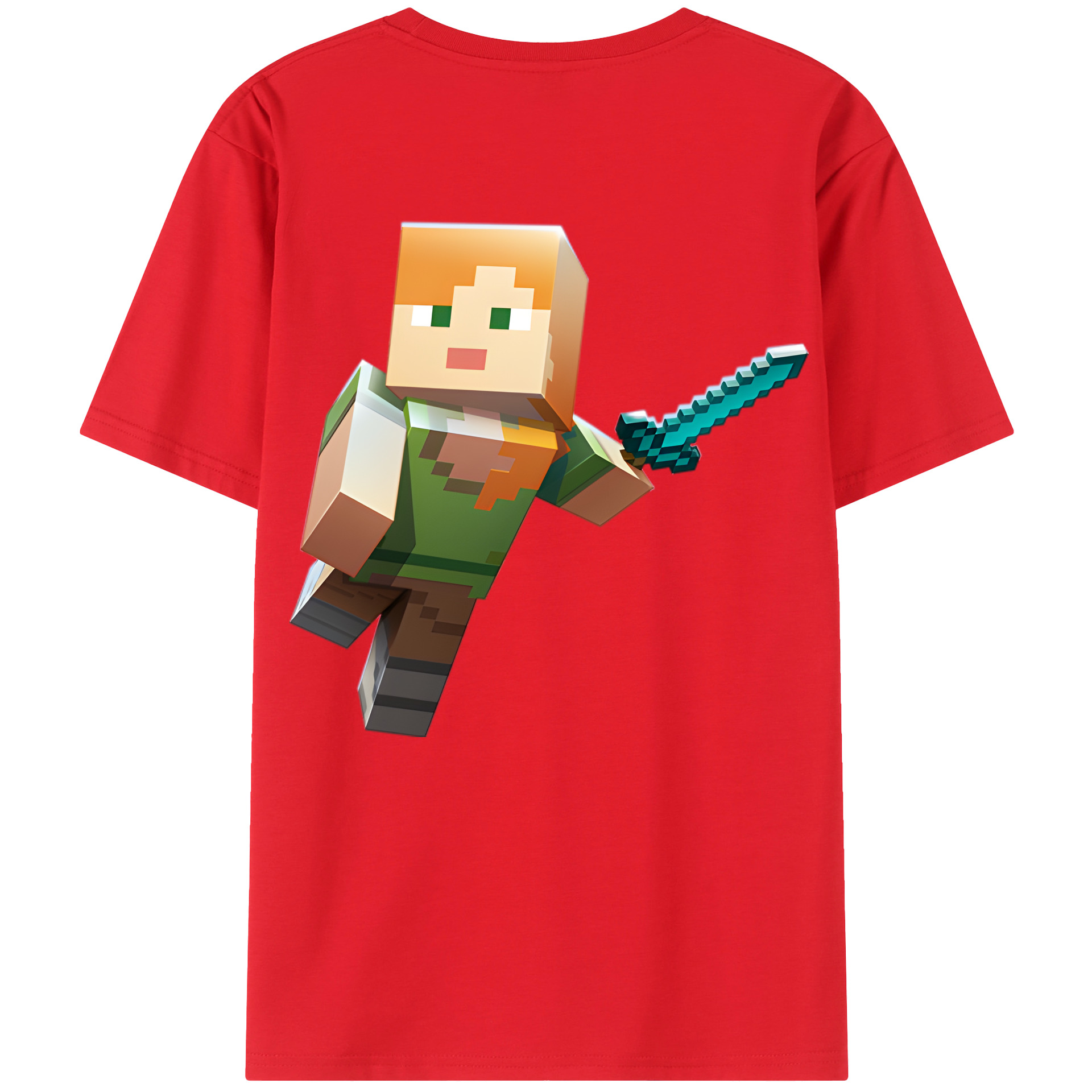 （画像用） マインクラフト ブロックの世界 Minecraft MC Block world 綿100％半袖Tシャツ（背面プリント）