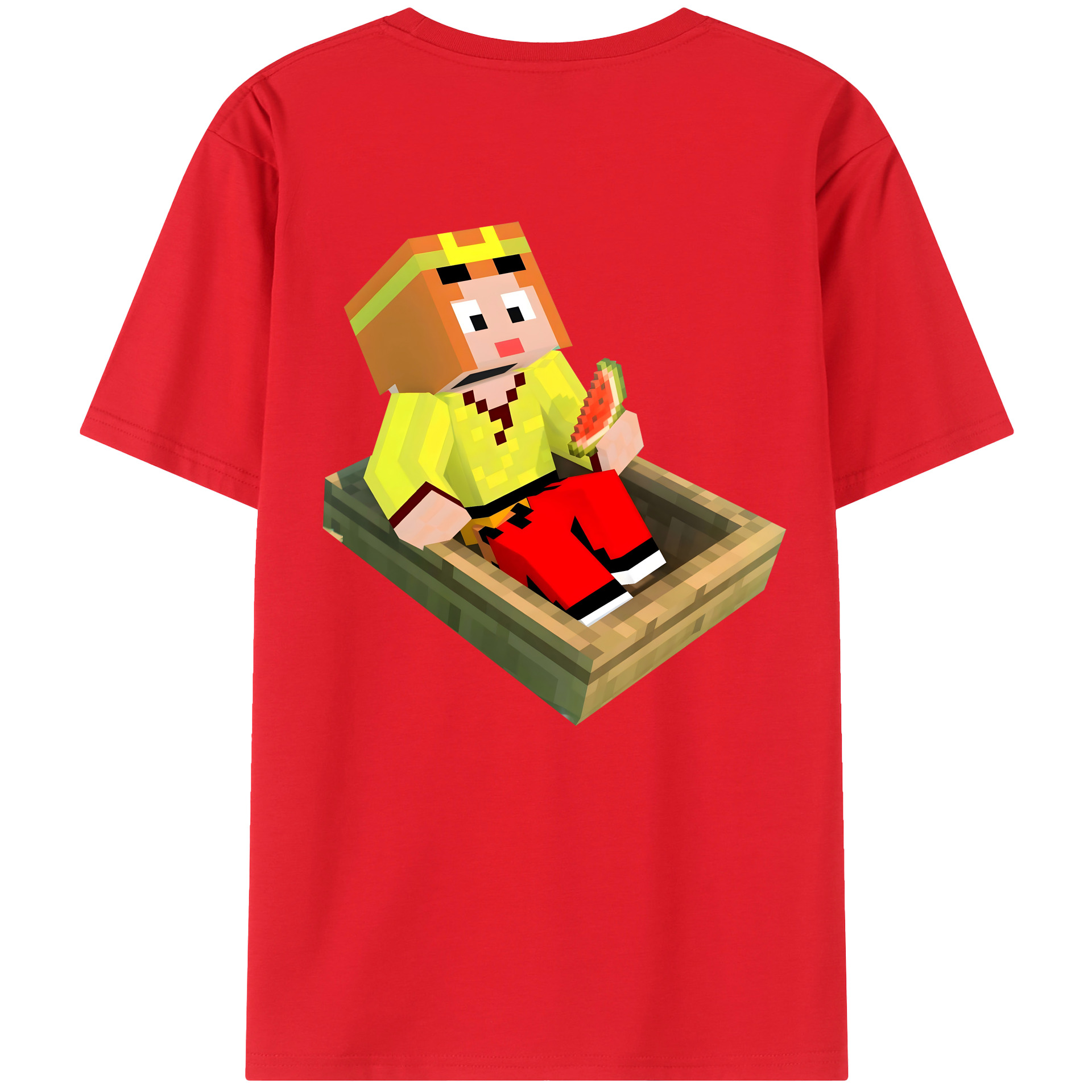 （画像用） マインクラフト ブロックの世界 Minecraft MC Block world 綿100％半袖Tシャツ（背面プリント）